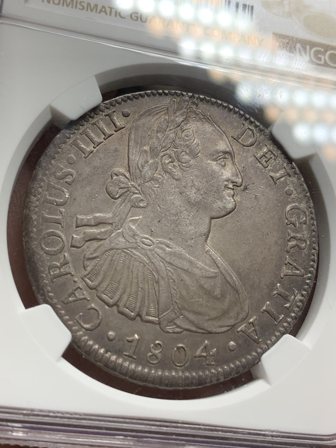 《竞宝斋》西.葡及其殖民地国家专场-第70场（全场不限金额包邮） NGC-AU58 墨西哥双柱 卡四 1804年  大银币 温润包浆值得收藏