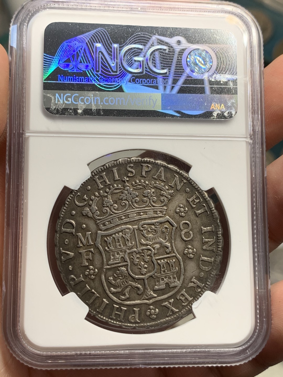 《竞宝斋》西.葡及其殖民地国家专场-第70场（全场不限金额包邮） NGC MS62 墨西哥 早期费五 1745年 地球双柱银币 双面深包浆 水波清晰 难得品相