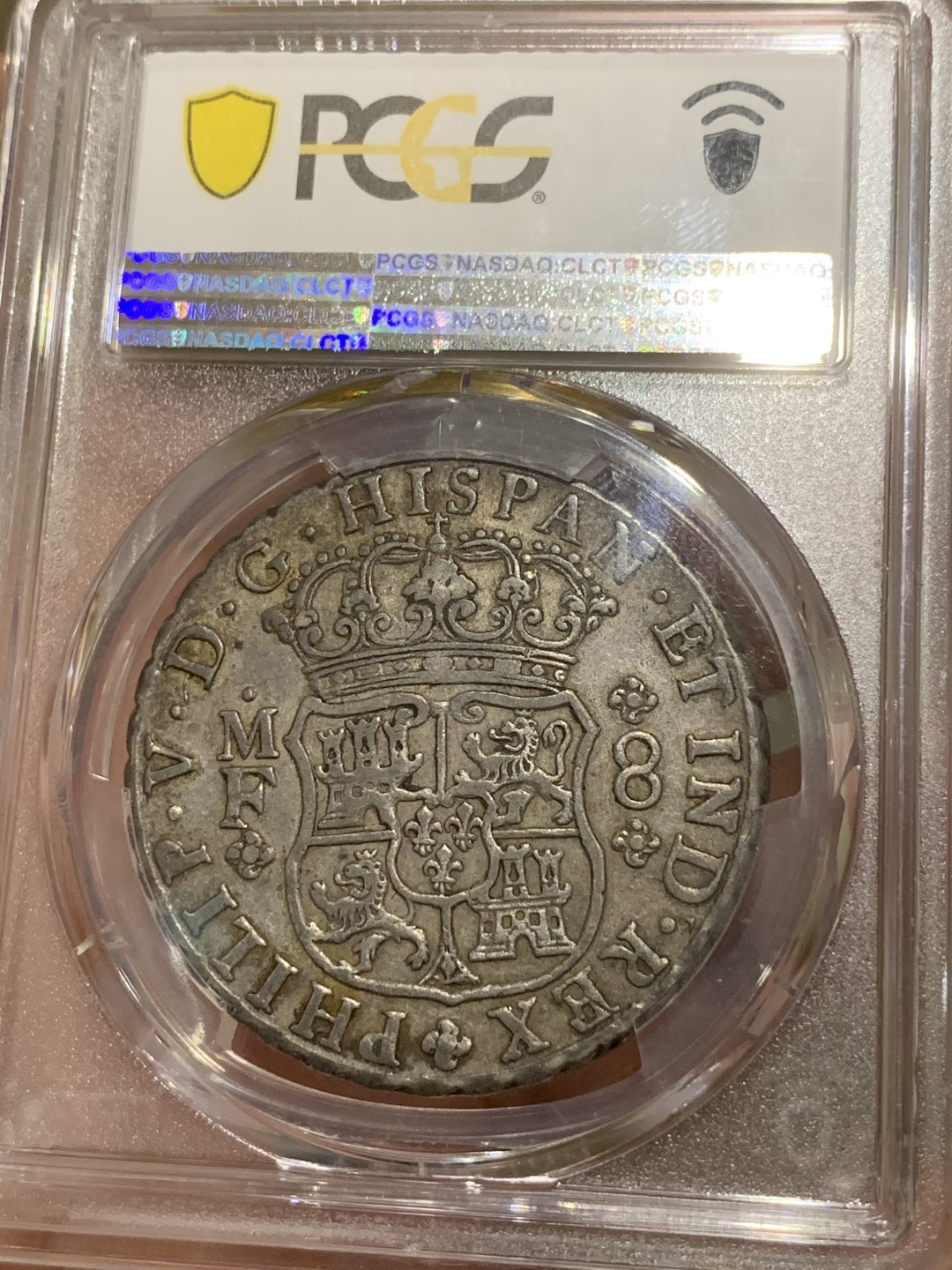 《竞宝斋》西.葡及其殖民地国家专场-第70场（全场不限金额包邮） PCGS-AU50 墨西哥地球双柱1742  8里亚尔 早期年份 双面黑油彩包浆 深打 大热门品种