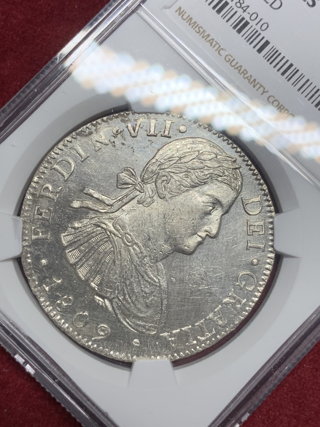 《竞宝斋》西.葡及其殖民地国家专场-第70场（全场不限金额包邮） NGC-AUD 墨西哥1809年 费七 8里亚尔双柱大银币 底光好 细节请见图