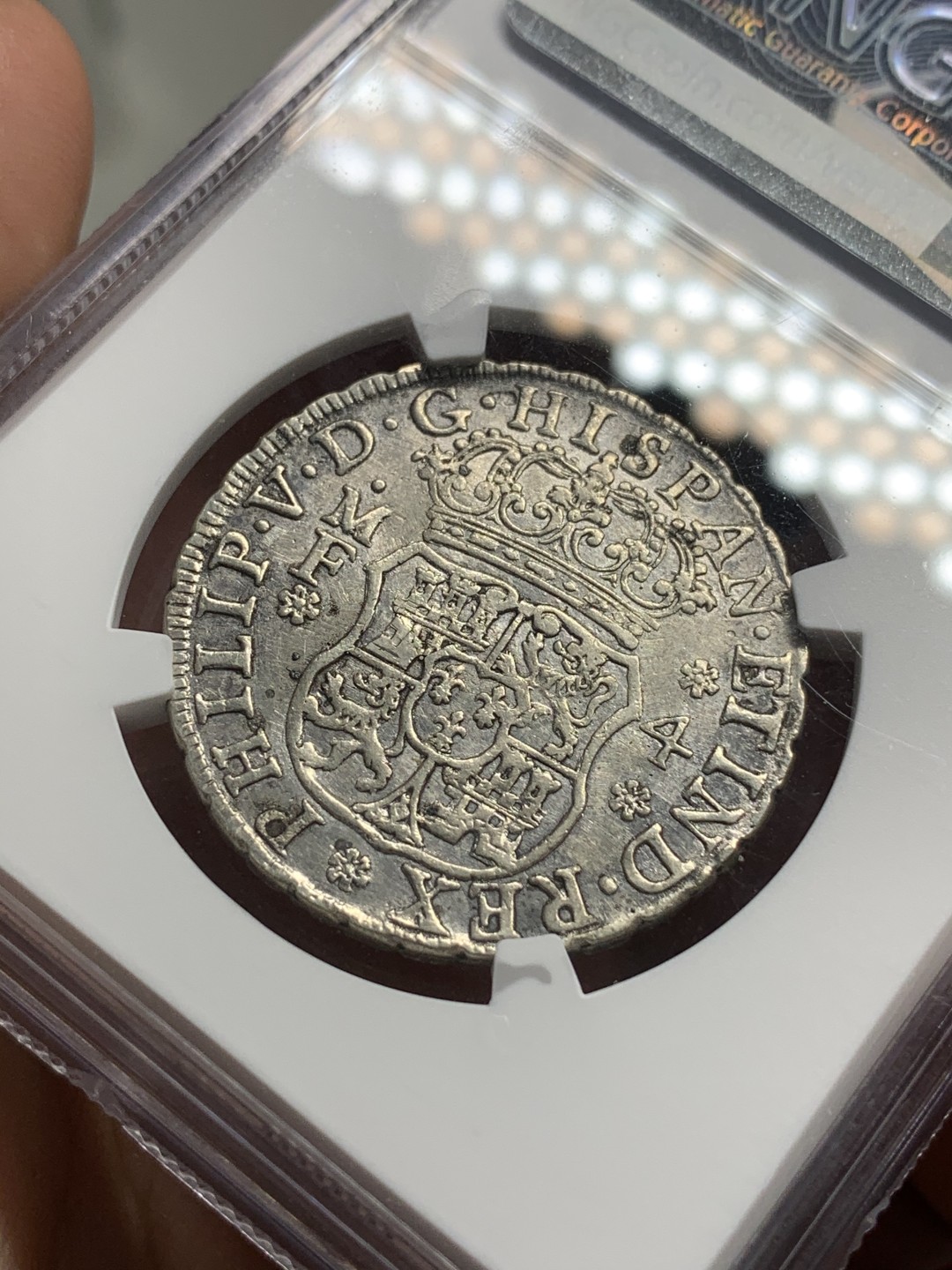 《竞宝斋》西.葡及其殖民地国家专场-第70场（全场不限金额包邮） NGC 评级 墨西哥 1745年 菲利普五世4R 地球双柱银币 细节好给的VF 太低