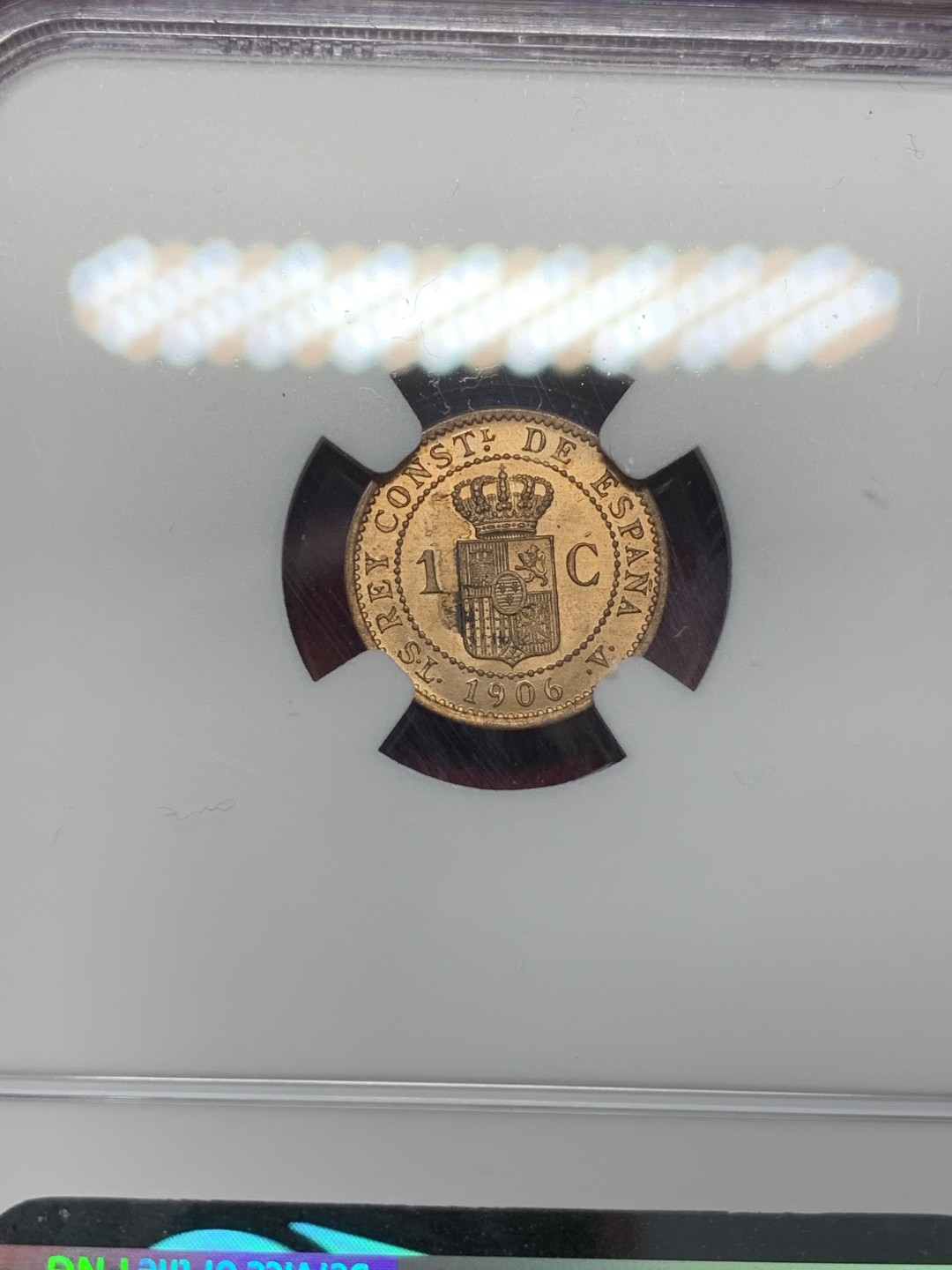 《竞宝斋》西.葡及其殖民地国家专场-第70场（全场不限金额包邮） NGC MS63RB 西班牙 阿方索十三世 1906年 1分铜币 百年保存 相当不易