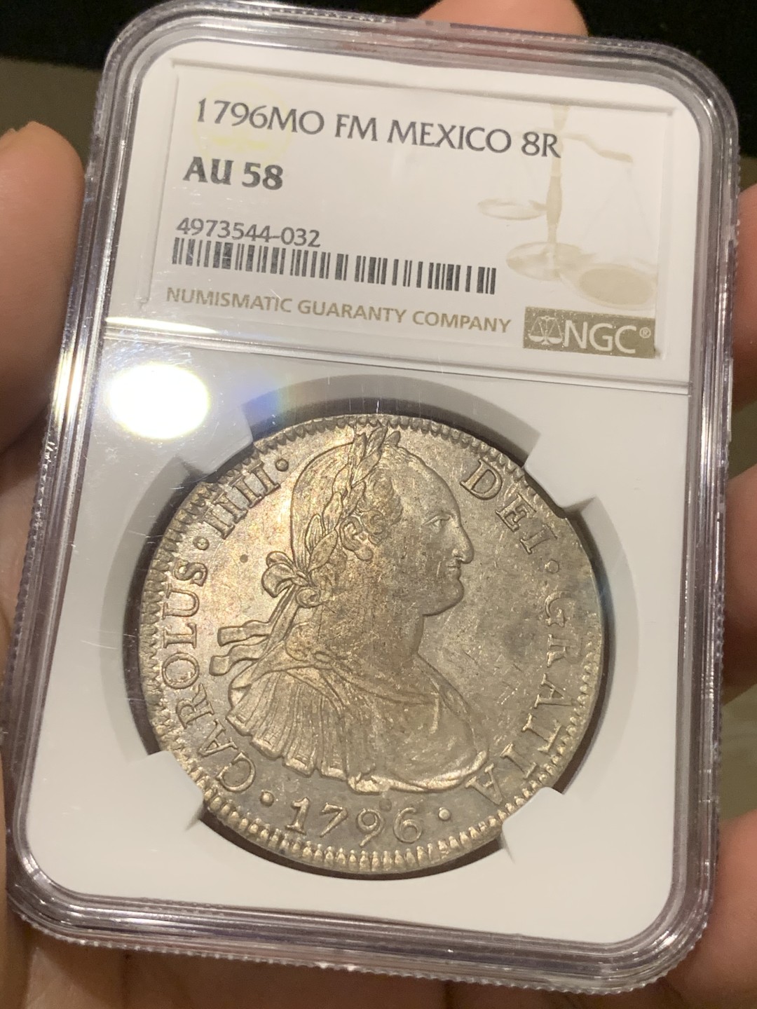 《竞宝斋》西.葡及其殖民地国家专场-第70场（全场不限金额包邮） NGC-AU58 墨西哥双柱 卡四 1796年  早期 8R双柱大银币 原味深打 底板好