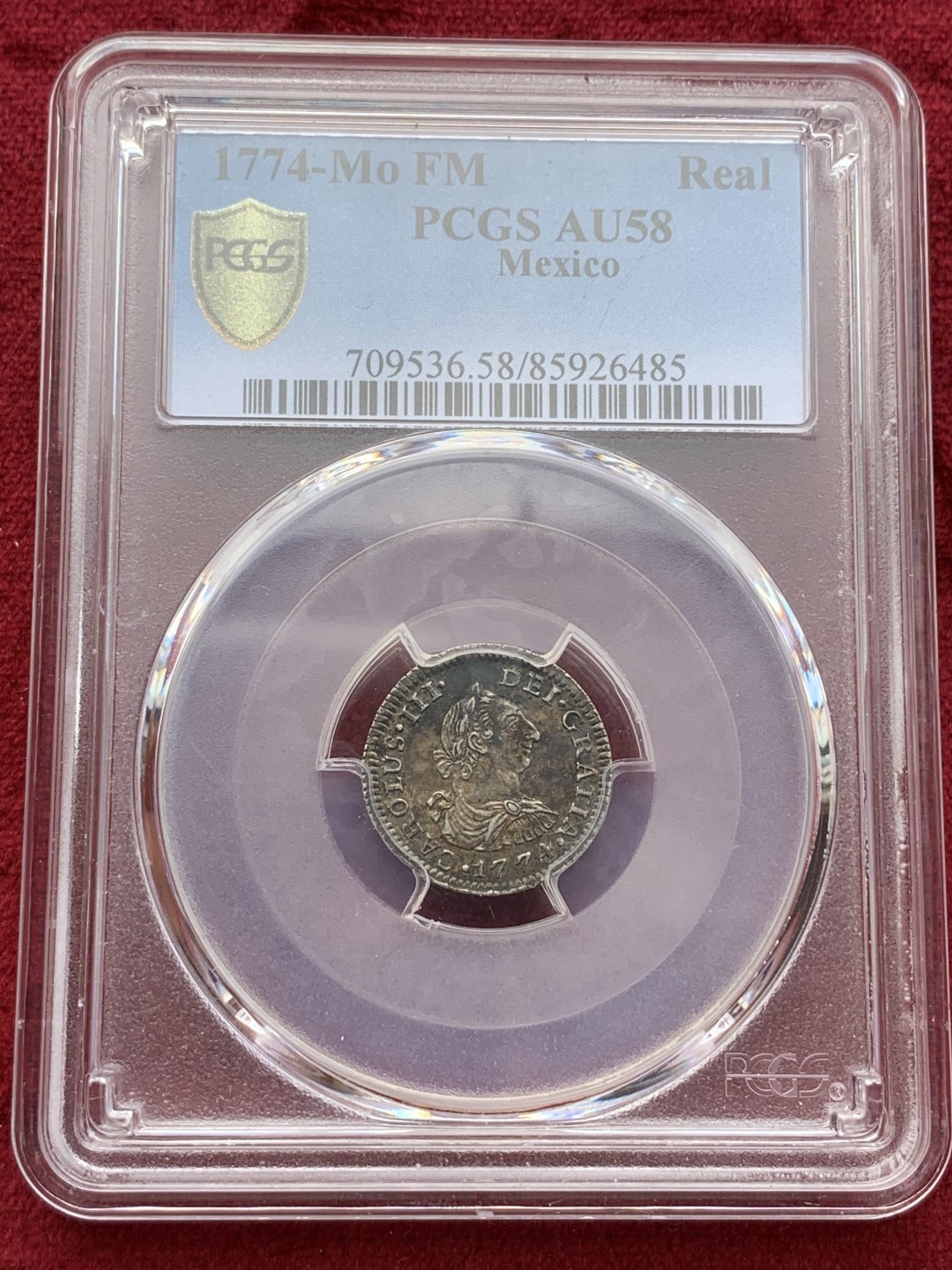 《竞宝斋》西.葡及其殖民地国家专场-第70场（全场不限金额包邮） PCGS AU58 墨西哥1774卡洛斯三世1/2R银币 PCGS错标1R   细节包浆非常到位