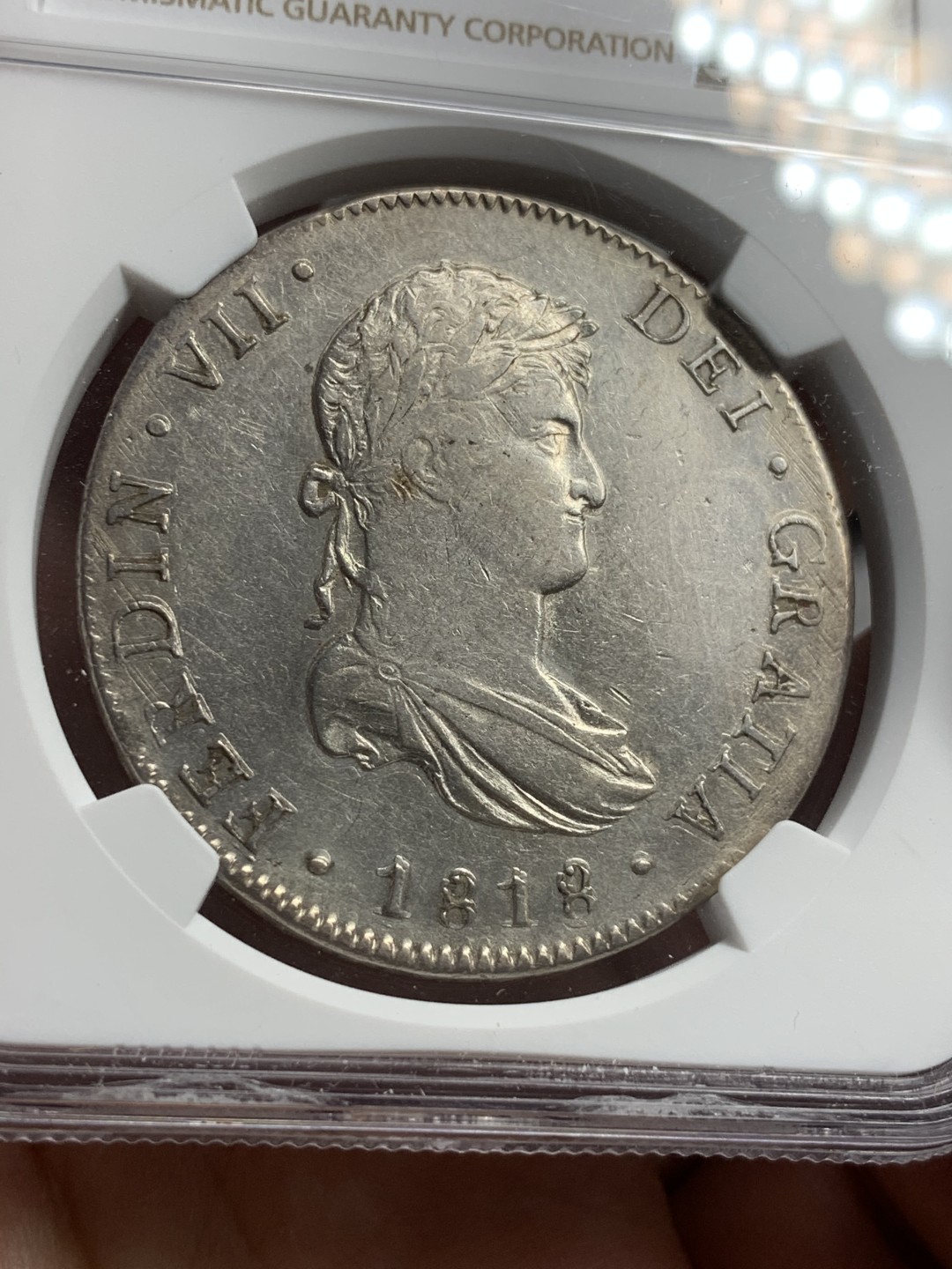 《竞宝斋》西.葡及其殖民地国家专场-第70场（全场不限金额包邮） NGC-XFD  墨西哥双柱 费迪南七世 1818年 双柱大银币  双面深打 状态可以