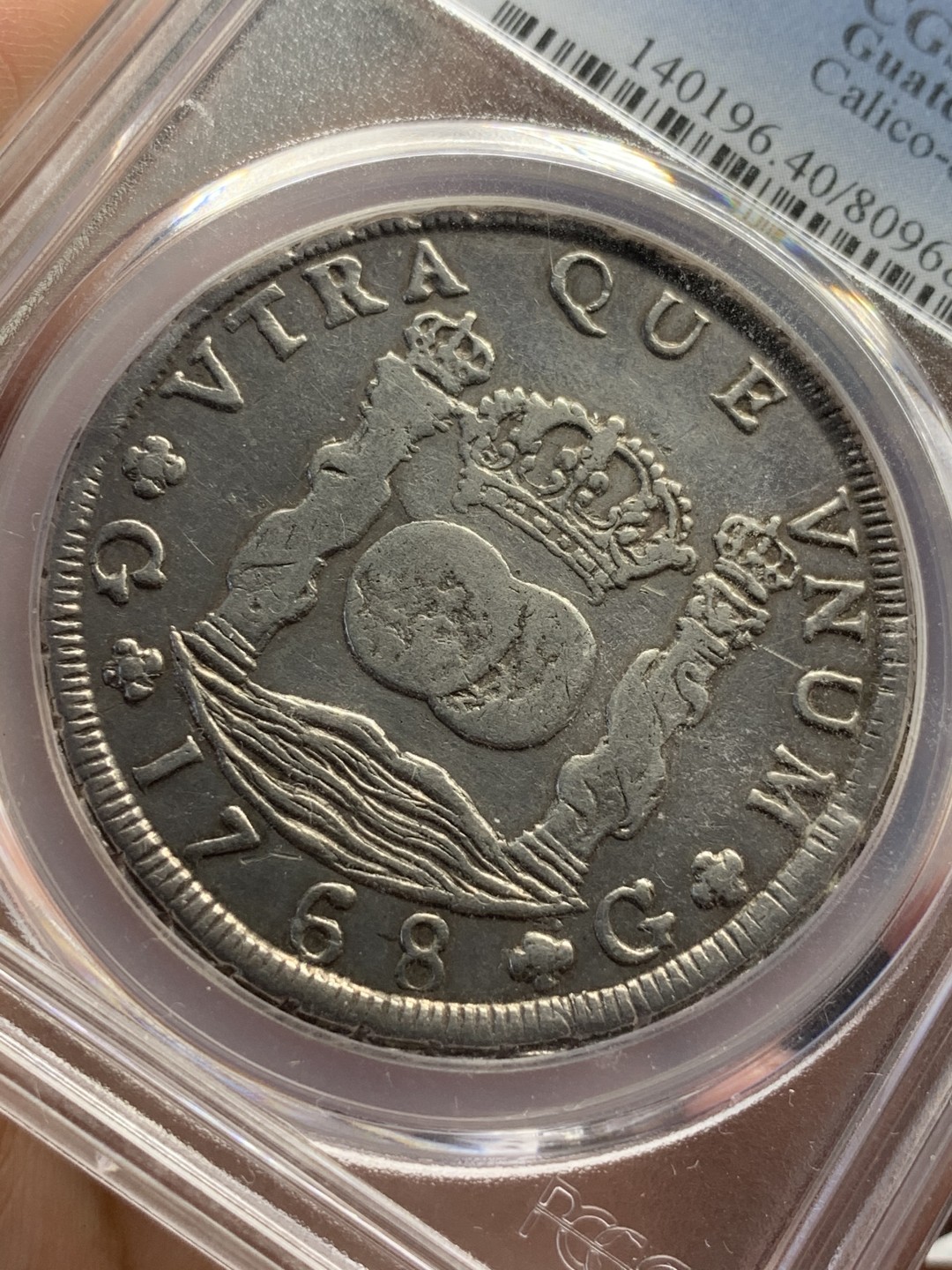 《竞宝斋》西.葡及其殖民地国家专场-第70场（全场不限金额包邮） PCGS XF40 1768年西属危地马拉地球双柱银币 少见危地马拉铸造，季军分，同版同年份VF35分HA去年拍卖价2100刀