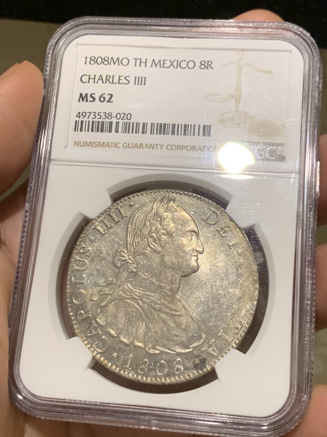 《竞宝斋》西.葡及其殖民地国家专场-第70场（全场不限金额包邮） NGC-MS62 墨西哥 1808年 卡四  8里亚尔双柱大银币  原光四射 原味深打  收藏必选