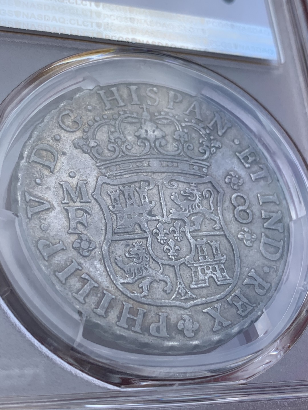 《竞宝斋》西.葡及其殖民地国家专场-第70场（全场不限金额包邮） PCGS-AU50 墨西哥地球双柱1742  8里亚尔 早期年份 双面黑油彩包浆 深打 大热门品种