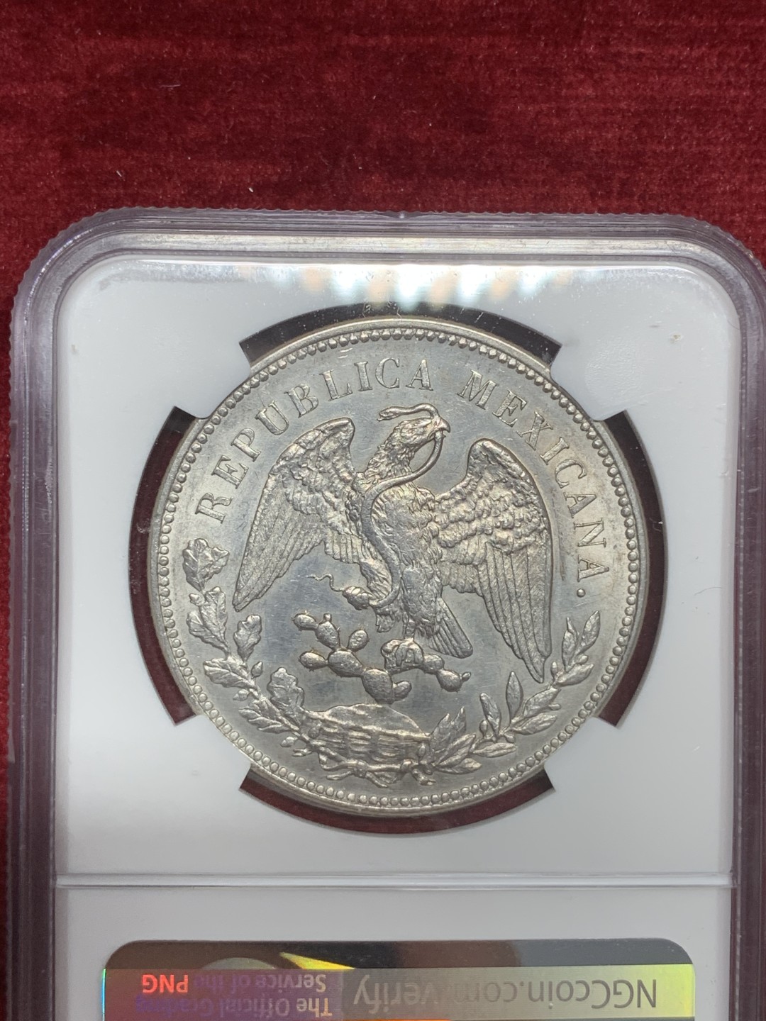 《竞宝斋》西.葡及其殖民地国家专场-第70场（全场不限金额包邮） NGC UNC 墨西哥 1908年MO AM版 直边 鹰洋银币 打制好 底光明显