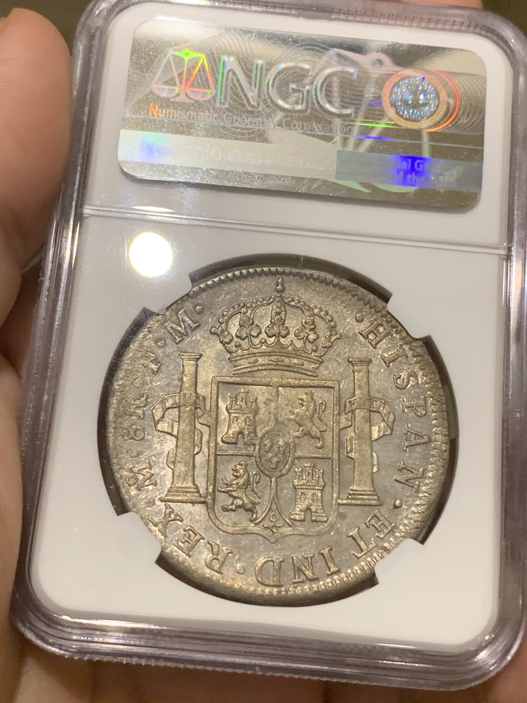 《竞宝斋》西.葡及其殖民地国家专场-第70场（全场不限金额包邮） NGC-AU58 墨西哥双柱 卡四 1796年  早期 8R双柱大银币 原味深打 底板好
