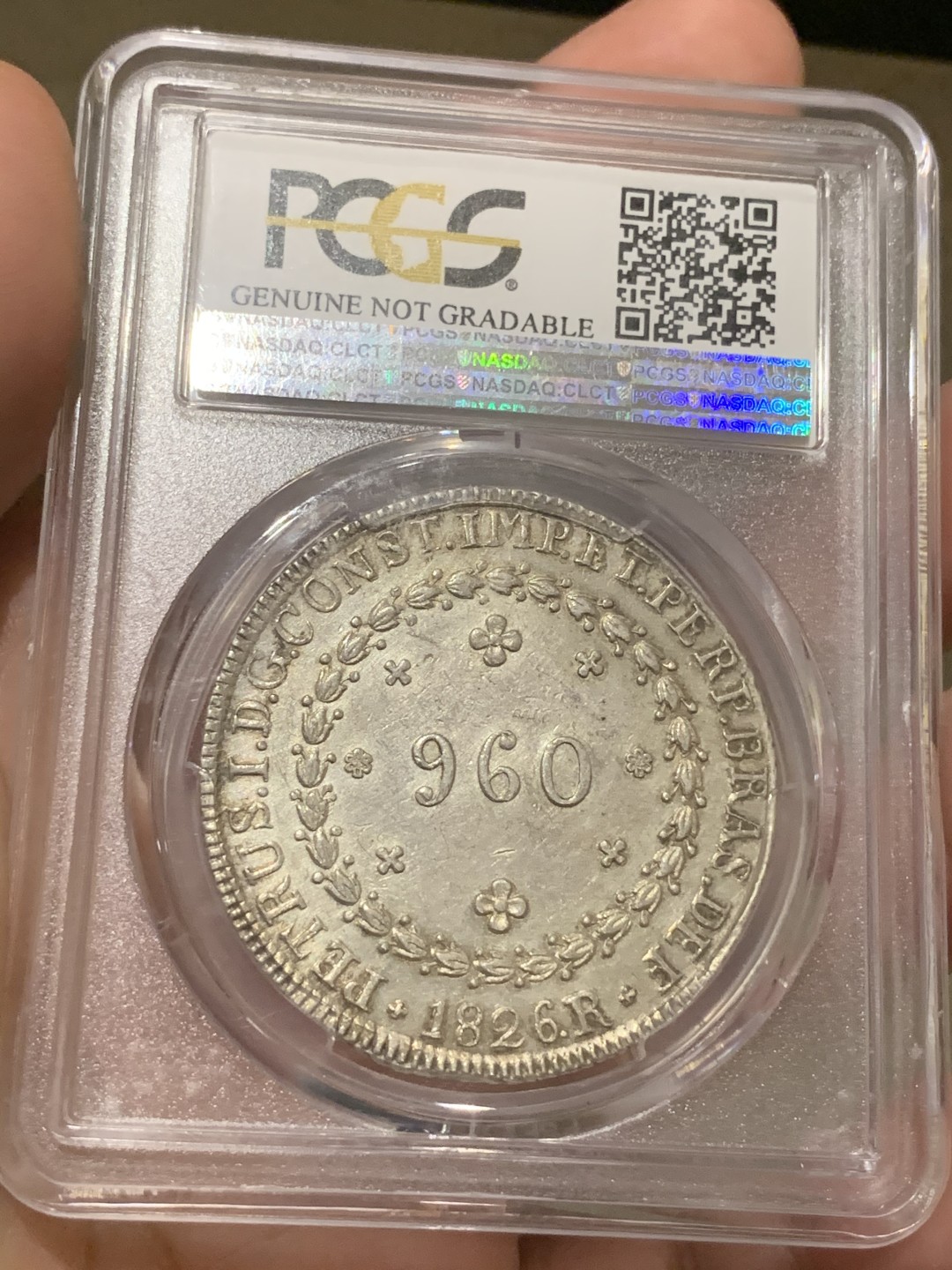 《竞宝斋》西.葡及其殖民地国家专场-第70场（全场不限金额包邮） PCGS AU92 巴西1826年皇冠地球 960R银币底板双柱轮廓明显 不多见的品种