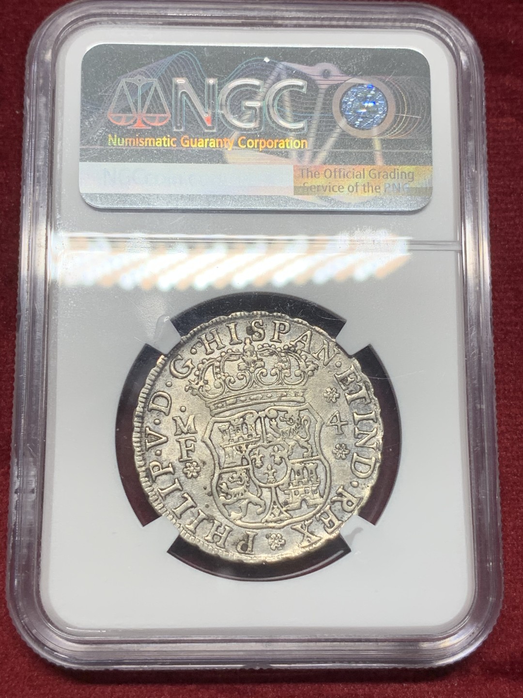 《竞宝斋》西.葡及其殖民地国家专场-第70场（全场不限金额包邮） NGC 评级 墨西哥 1745年 菲利普五世4R 地球双柱银币 细节好给的VF 太低
