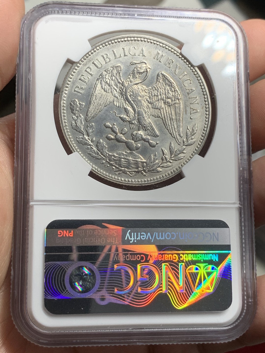 《竞宝斋》西.葡及其殖民地国家专场-第70场（全场不限金额包邮） NGC UNC 墨西哥 1908年MO AM版 直边 鹰洋银币 打制好 底光明显