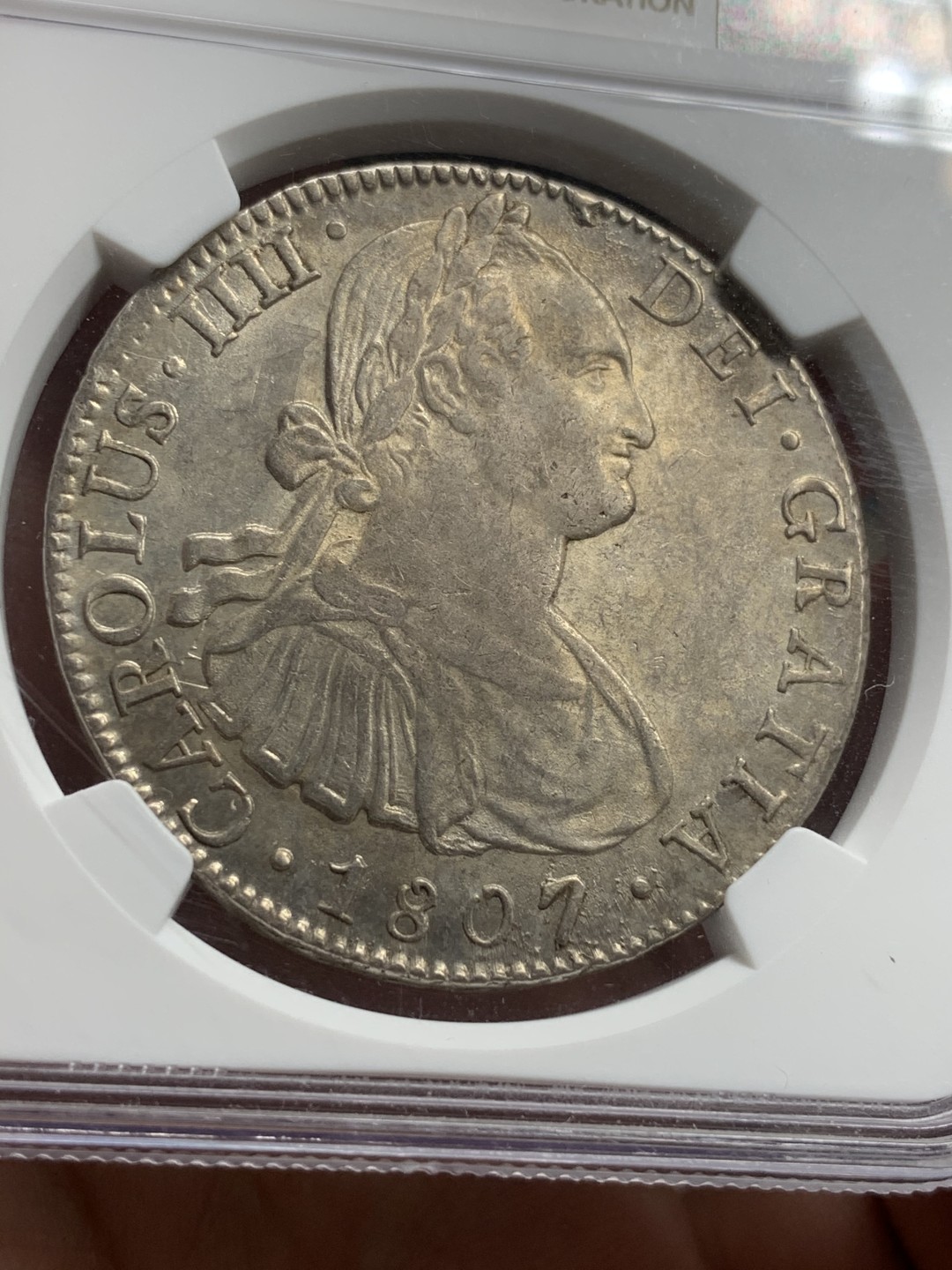 《竞宝斋》西.葡及其殖民地国家专场-第70场（全场不限金额包邮） NGC-AU58 墨西哥双柱 卡洛斯四世 1807年 8R大银币 打制细节不错