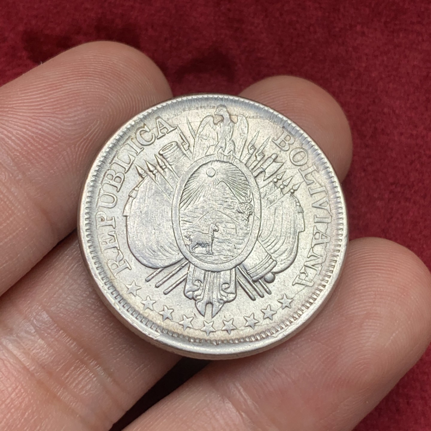 《竞宝斋》西.葡及其殖民地国家专场-第70场（全场不限金额包邮） 玻利维亚 1893年 50分 半元型银币 底板光洁 打制清晰 图中羊驼的磨损都非常的小 难得