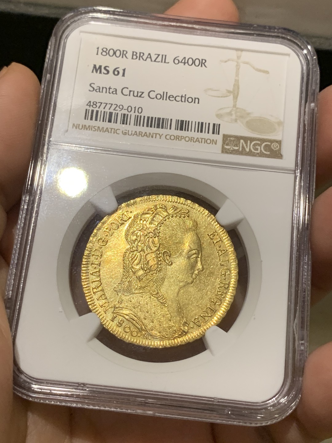 《竞宝斋》西.葡及其殖民地国家专场-第70场（全场不限金额包邮） NGC MS61 葡属 巴西1800年玛丽亚一世女王6400瑞斯金币，14.34克，名家旧藏，正背面深打略带PL感