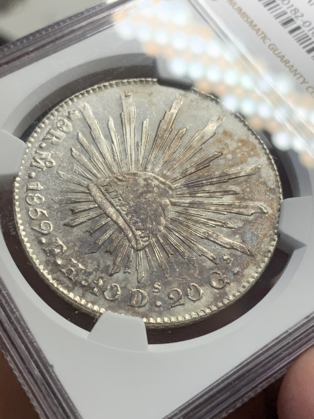 《竞宝斋》西.葡及其殖民地国家专场-第70场（全场不限金额包邮） NGC AUD 墨西哥 1859年 花边鹰洋 大银币细节好，打制也不错 可收藏