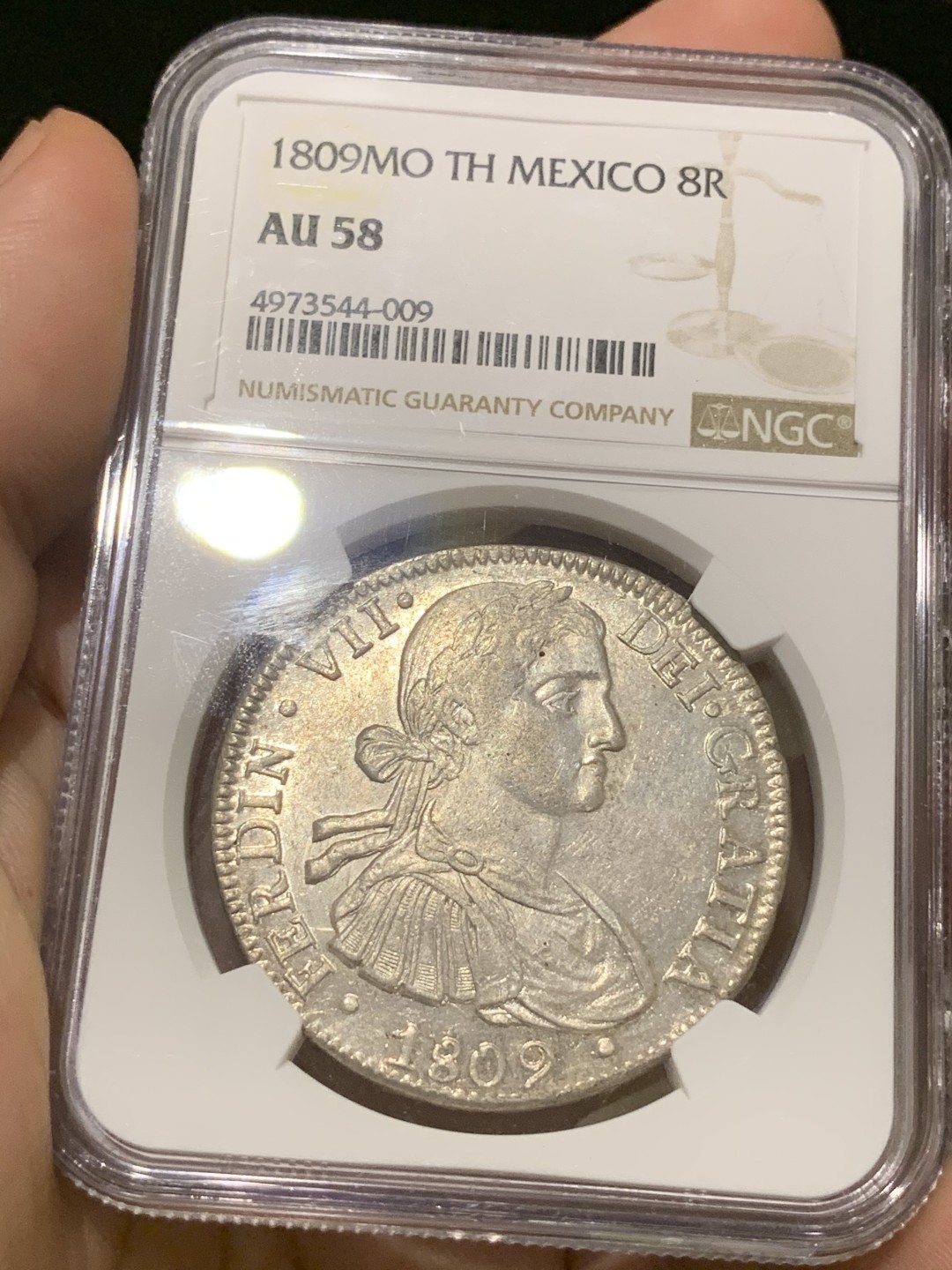 《竞宝斋》西.葡及其殖民地国家专场-第70场（全场不限金额包邮） NGC-AU58 墨西哥双柱 费迪南七世 1809年 8里亚尔 过渡年份 臆造头像 潜力巨大 原光深打   