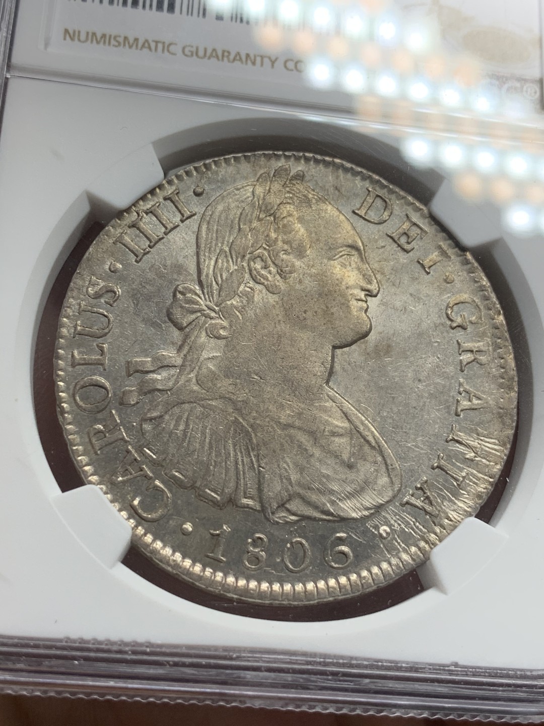 《竞宝斋》西.葡及其殖民地国家专场-第70场（全场不限金额包邮） NGC-AUD 墨西哥双柱 卡四1806年 8里亚尔大银币 打制不错 性价比优秀