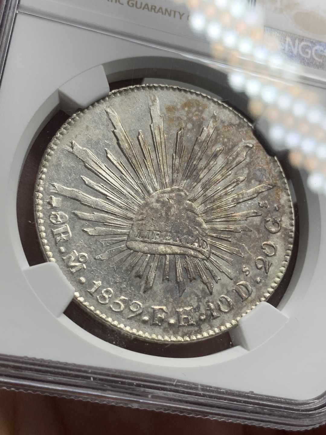 《竞宝斋》西.葡及其殖民地国家专场-第70场（全场不限金额包邮） NGC AUD 墨西哥 1859年 花边鹰洋 大银币细节好，打制也不错 可收藏