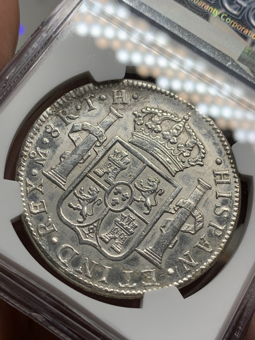 《竞宝斋》西.葡及其殖民地国家专场-第70场（全场不限金额包邮） NGC-AUD 墨西哥双柱 卡洛斯四世 1804年 8里亚尔双柱银币 严重深打 PL的底板