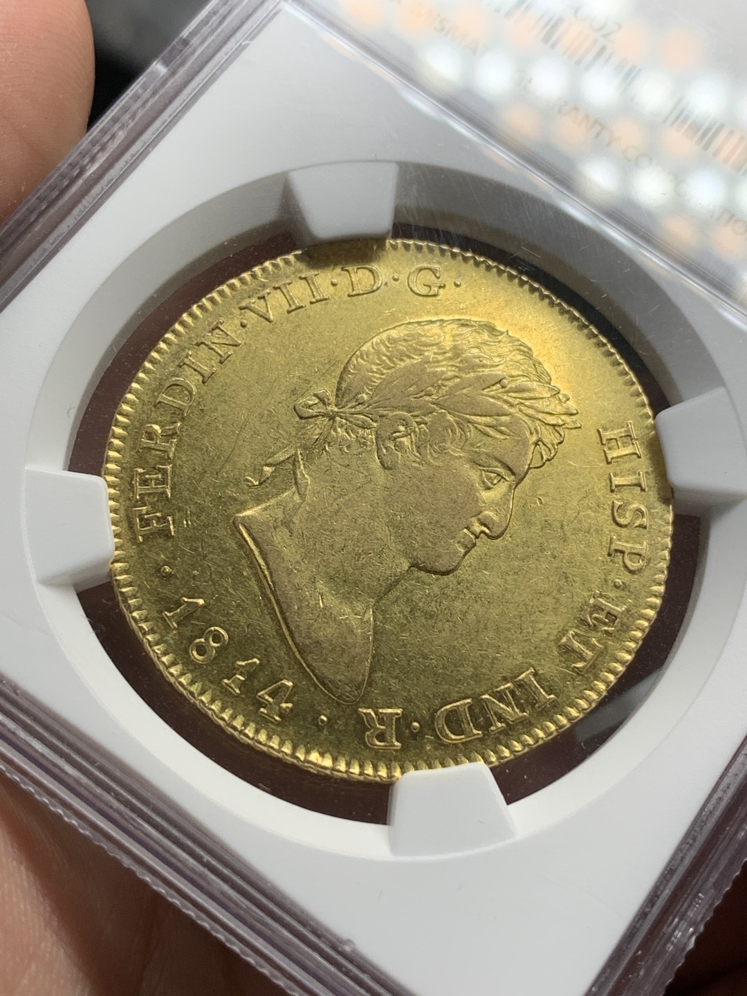 《竞宝斋》西.葡及其殖民地国家专场-第70场（全场不限金额包邮） NGC-AU58 西班牙本土 1814年 费迪南七世 8埃斯库多 大金币 马德里造币厂 罕见 ms状态 背面镜面 克劳斯目录XF40  5000刀 藏家必备