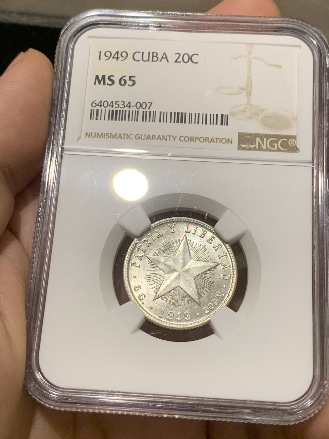 《竞宝斋》西.葡及其殖民地国家专场-第70场（全场不限金额包邮） NGC-MS65 古巴 1949年 大五星 20分银币 顶级分数 最新成交312美元，65+的2000美元 性价比极高