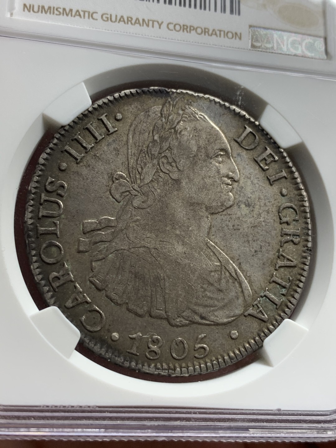 《竞宝斋》西.葡及其殖民地国家专场-第70场（全场不限金额包邮） NGC-XF40 智利！ 1805年 卡洛斯四世  8R双柱大银币 智利罕见双柱厂 原味老包浆 深打