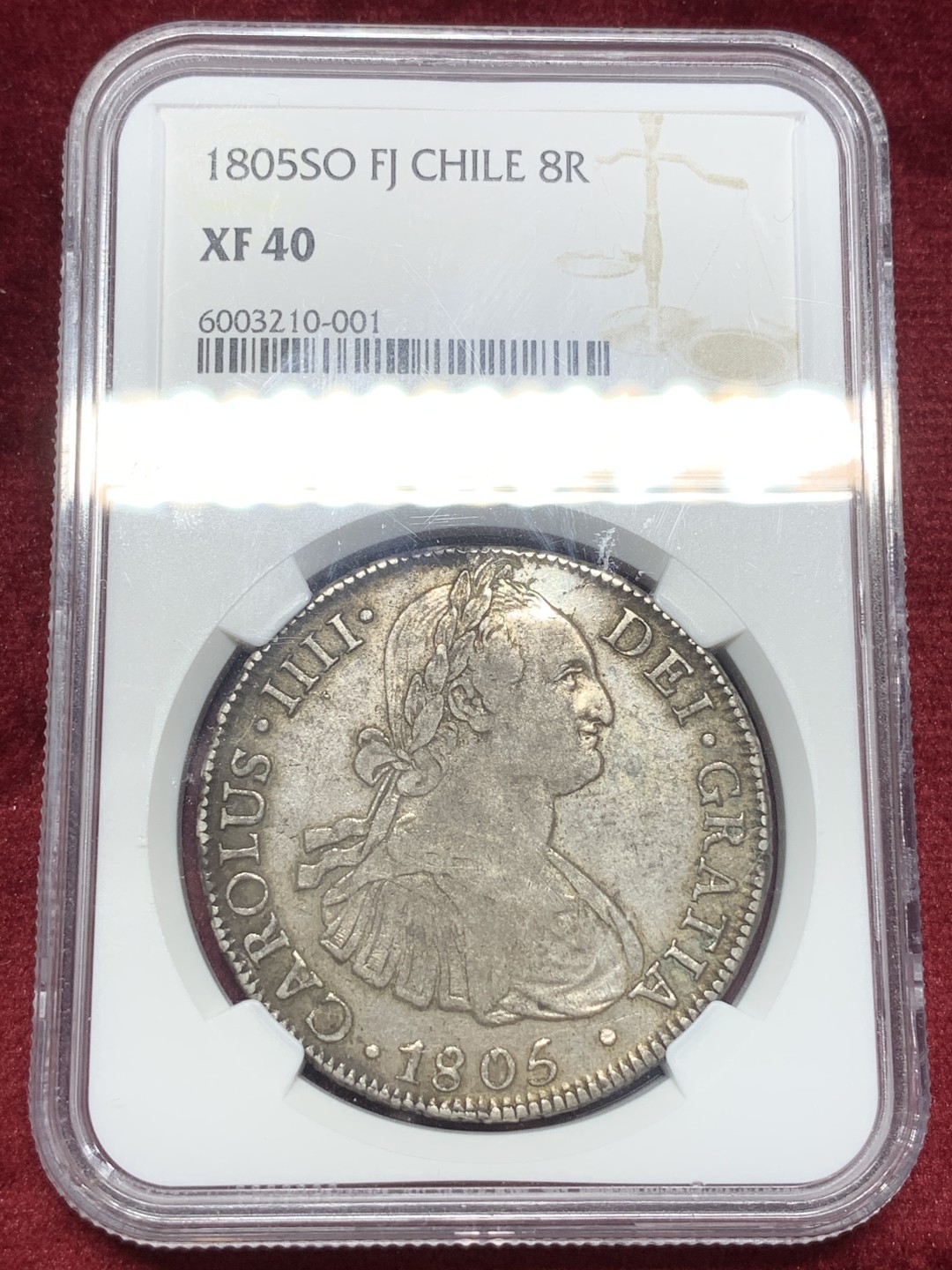 《竞宝斋》西.葡及其殖民地国家专场-第70场（全场不限金额包邮） NGC-XF40 智利！ 1805年 卡洛斯四世  8R双柱大银币 智利罕见双柱厂 原味老包浆 深打