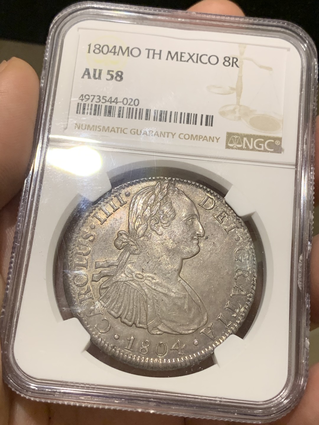 《竞宝斋》西.葡及其殖民地国家专场-第70场（全场不限金额包邮） NGC-AU58 墨西哥双柱 卡四 1804年  大银币 温润包浆值得收藏