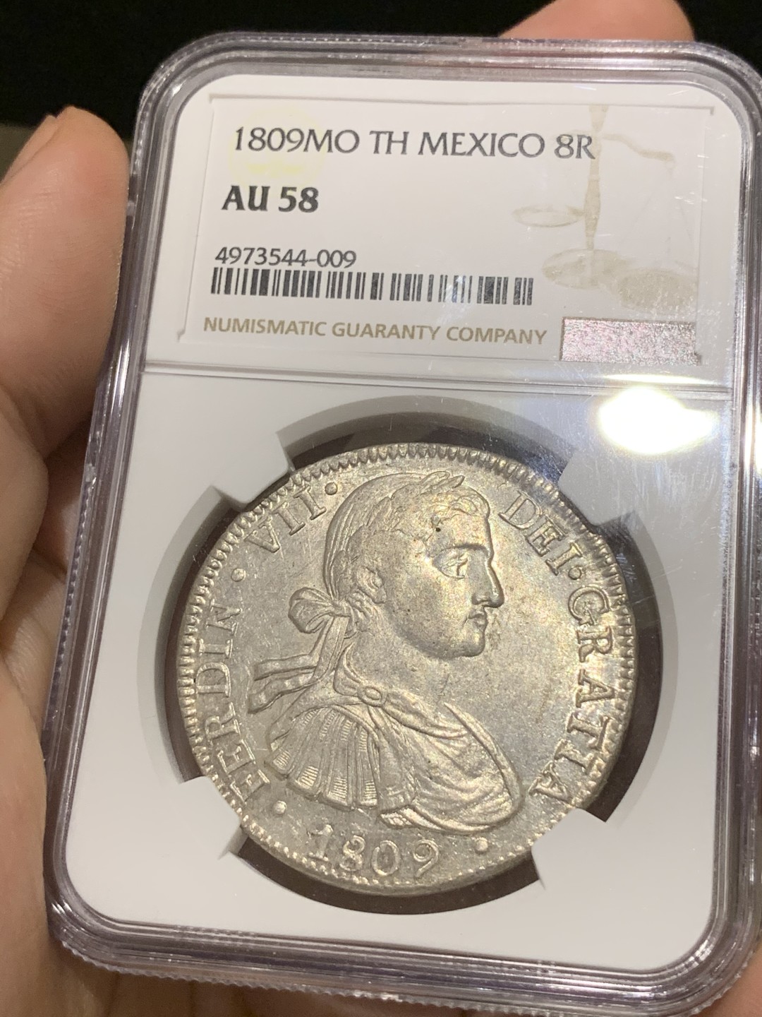 《竞宝斋》西.葡及其殖民地国家专场-第70场（全场不限金额包邮） NGC-AU58 墨西哥双柱 费迪南七世 1809年 8里亚尔 过渡年份 臆造头像 潜力巨大 原光深打   