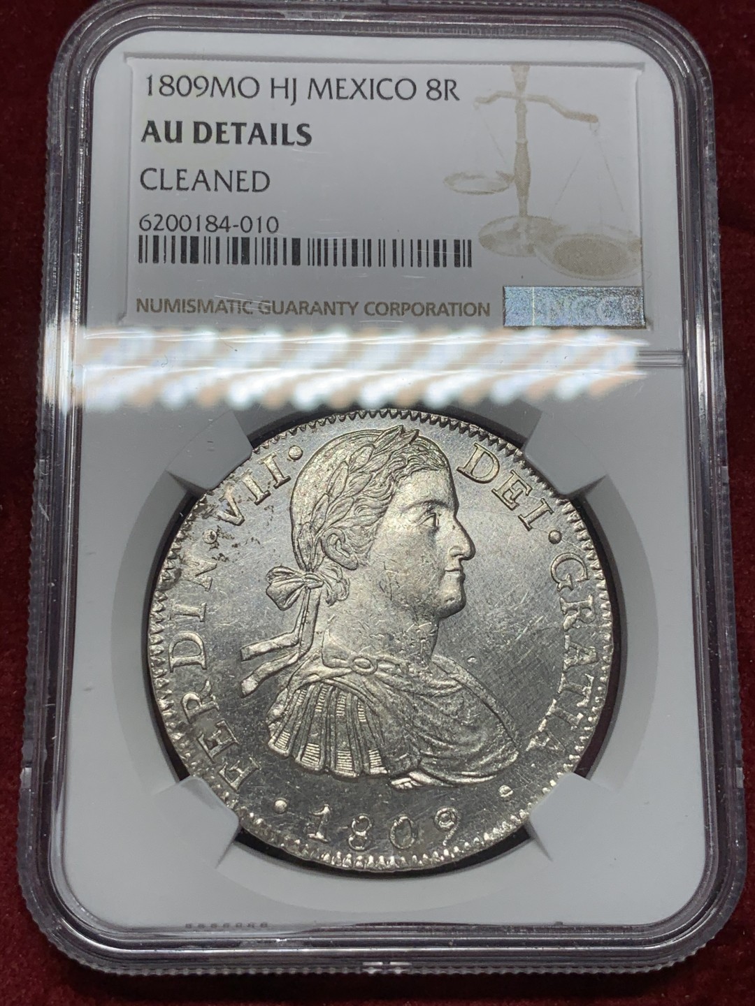 《竞宝斋》西.葡及其殖民地国家专场-第70场（全场不限金额包邮） NGC-AUD 墨西哥1809年 费七 8里亚尔双柱大银币 底光好 细节请见图
