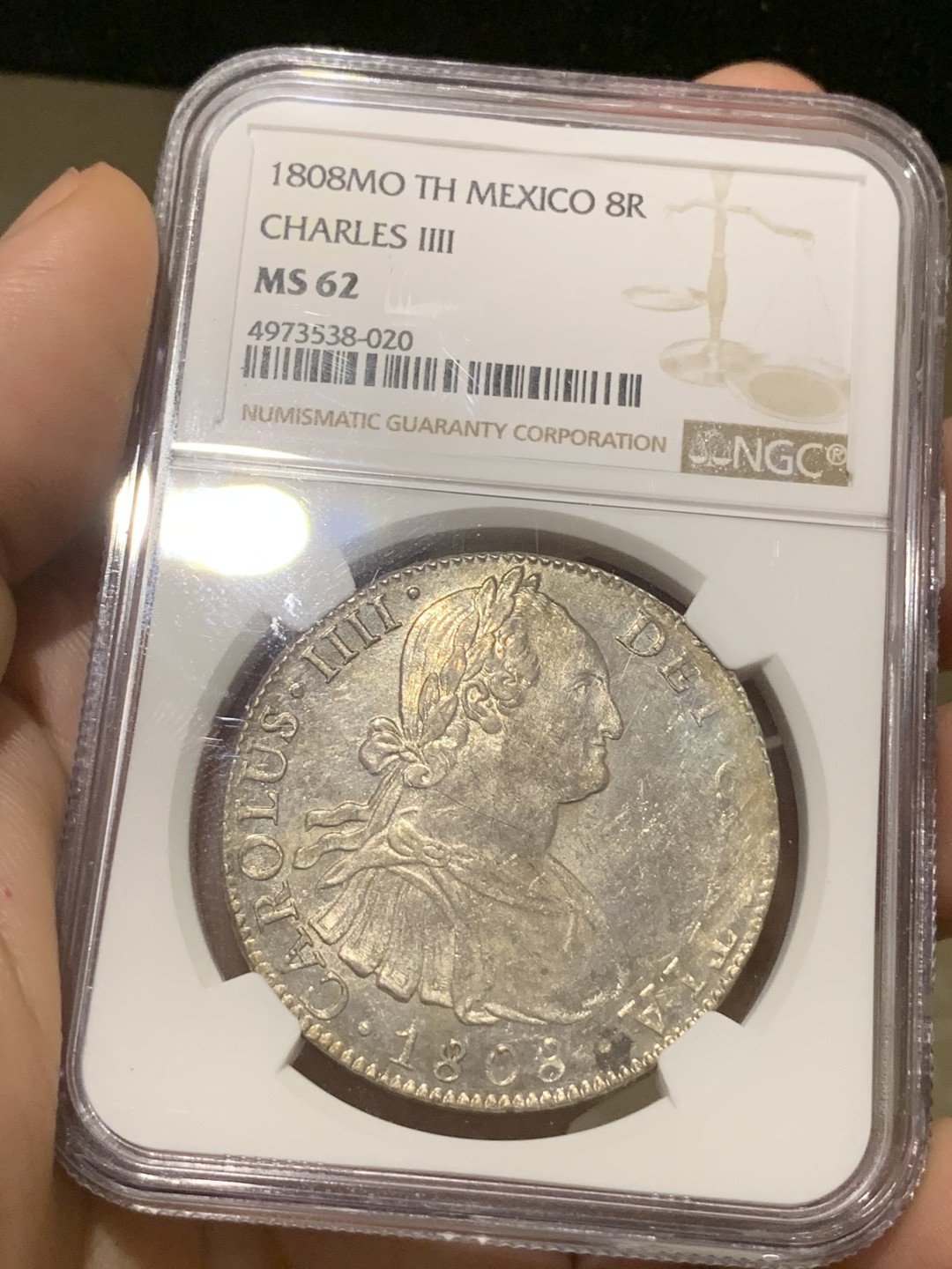 《竞宝斋》西.葡及其殖民地国家专场-第70场（全场不限金额包邮） NGC-MS62 墨西哥 1808年 卡四  8里亚尔双柱大银币  原光四射 原味深打  收藏必选