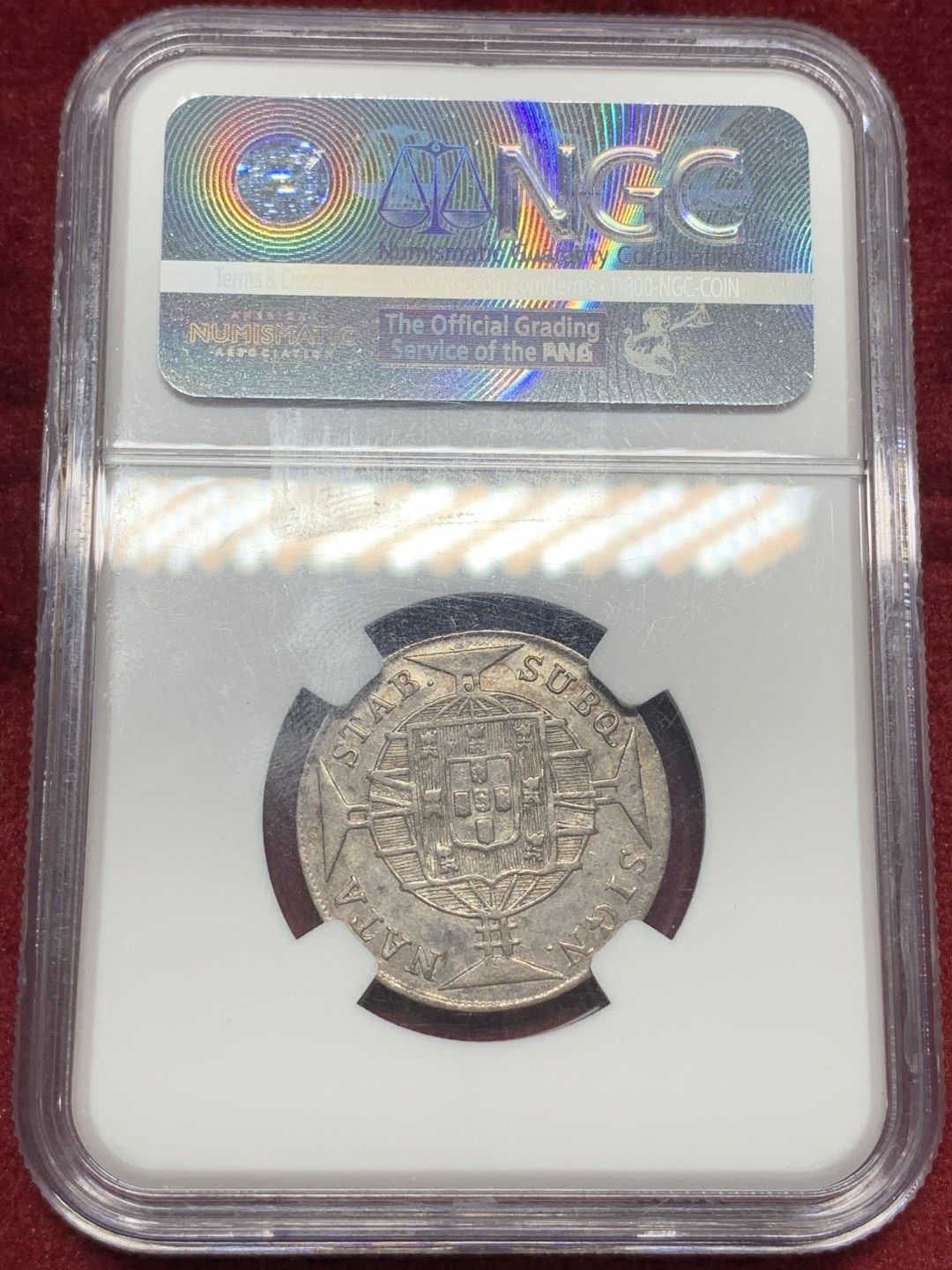 《竞宝斋》西.葡及其殖民地国家专场-第70场（全场不限金额包邮） NGC-AU53 葡属巴西  1818年R版 160R粉彩 第四名分 960多见 160面值的确实少