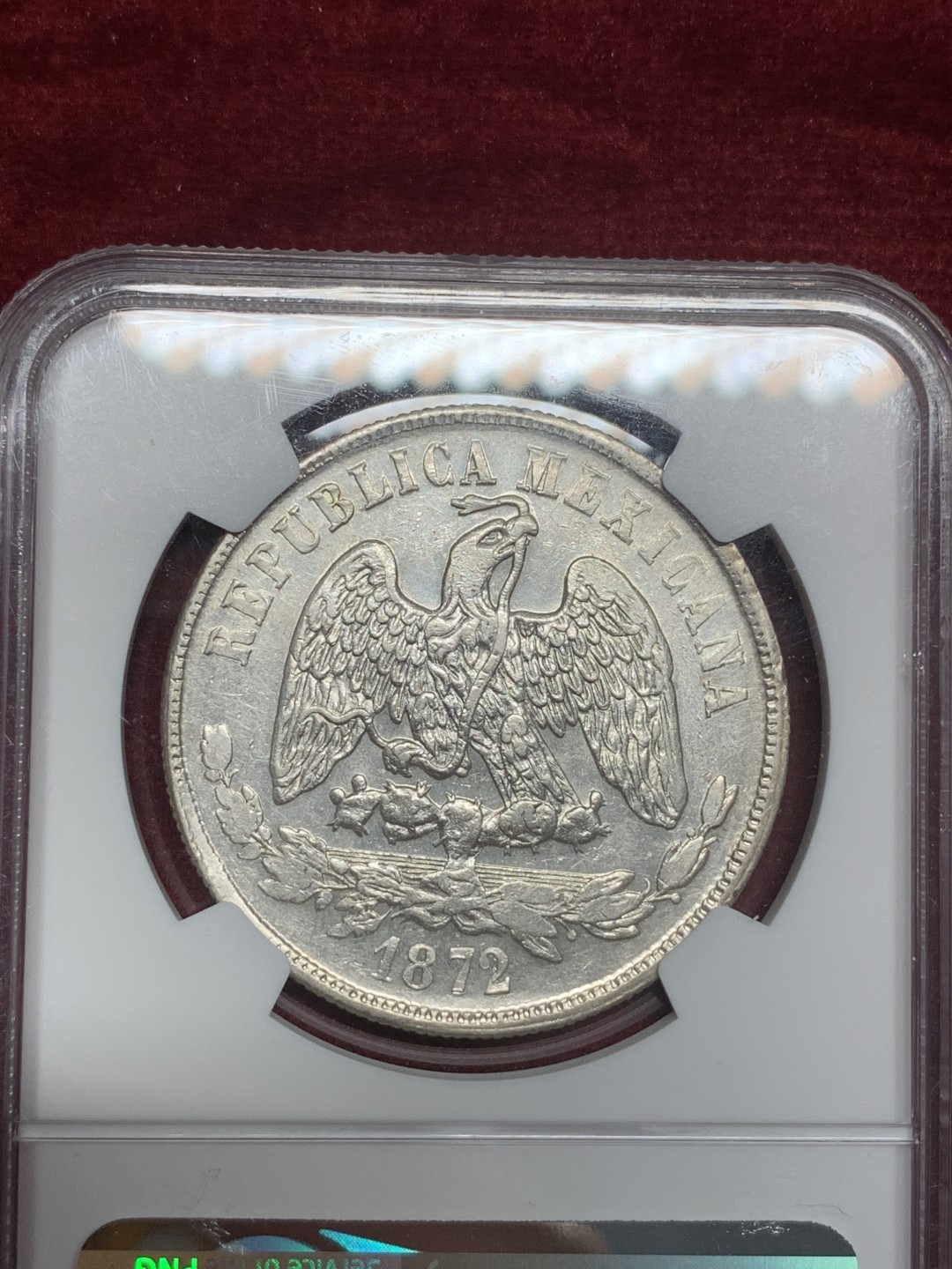 《竞宝斋》西.葡及其殖民地国家专场-第70场（全场不限金额包邮） NGC MS60 墨西哥 1872/1 年骑字版 天平鹰洋 底板光洁 打制均匀 值得收藏