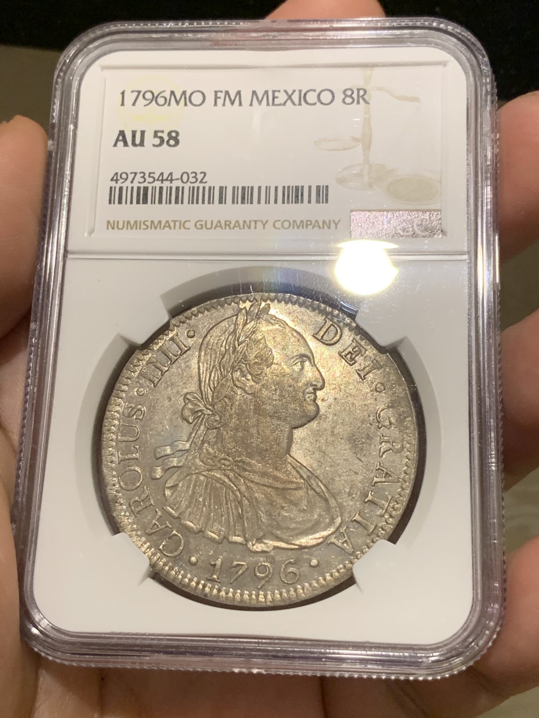 《竞宝斋》西.葡及其殖民地国家专场-第70场（全场不限金额包邮） NGC-AU58 墨西哥双柱 卡四 1796年  早期 8R双柱大银币 原味深打 底板好