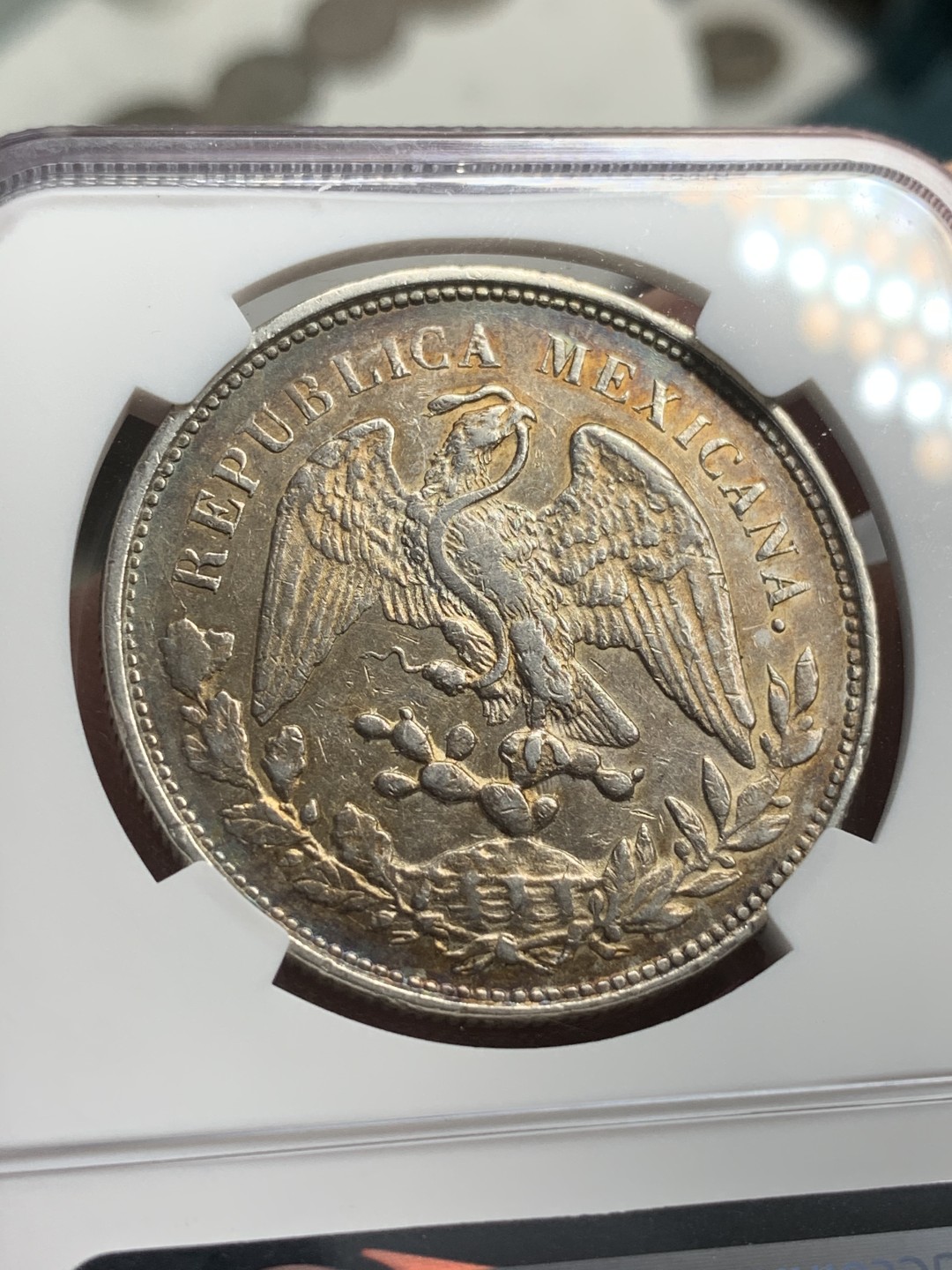 《竞宝斋》西.葡及其殖民地国家专场-第70场（全场不限金额包邮） NGC AUD 墨西哥 1901年MO AM版 直边 鹰洋银币双面金色包浆 状态可以