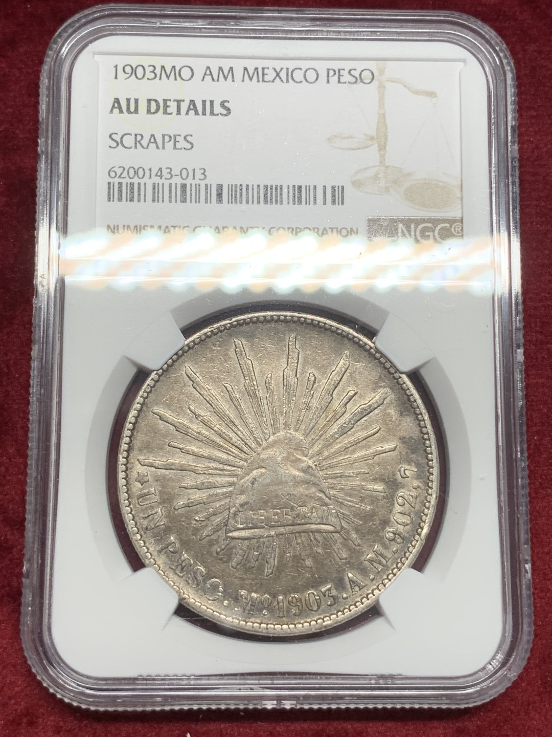 《竞宝斋》西.葡及其殖民地国家专场-第70场（全场不限金额包邮） NGC AUD 墨西哥 1903年MO AM版 直边 鹰洋银币原味老包浆 双面均匀