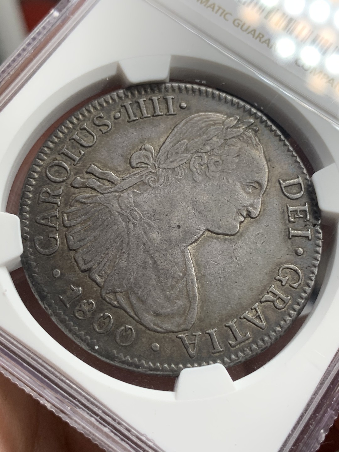 《竞宝斋》西.葡及其殖民地国家专场-第70场（全场不限金额包邮） NGC-AU53 炭黑哥 墨西哥 卡洛斯四世 1800年 双柱大银币 早期卡四 好味深打