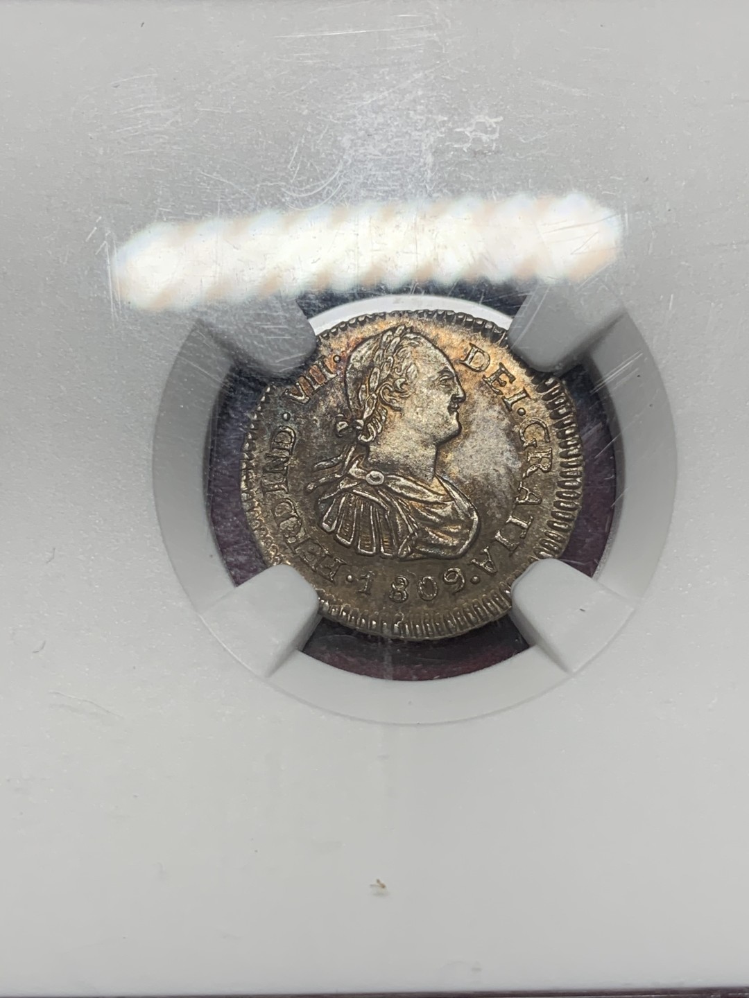 《竞宝斋》西.葡及其殖民地国家专场-第70场（全场不限金额包邮） NGC-MS64  危地马拉 双柱 费迪南七世 1809 1/2 里亚尔 理查德名人旧藏  五彩包浆 小币中的战斗机