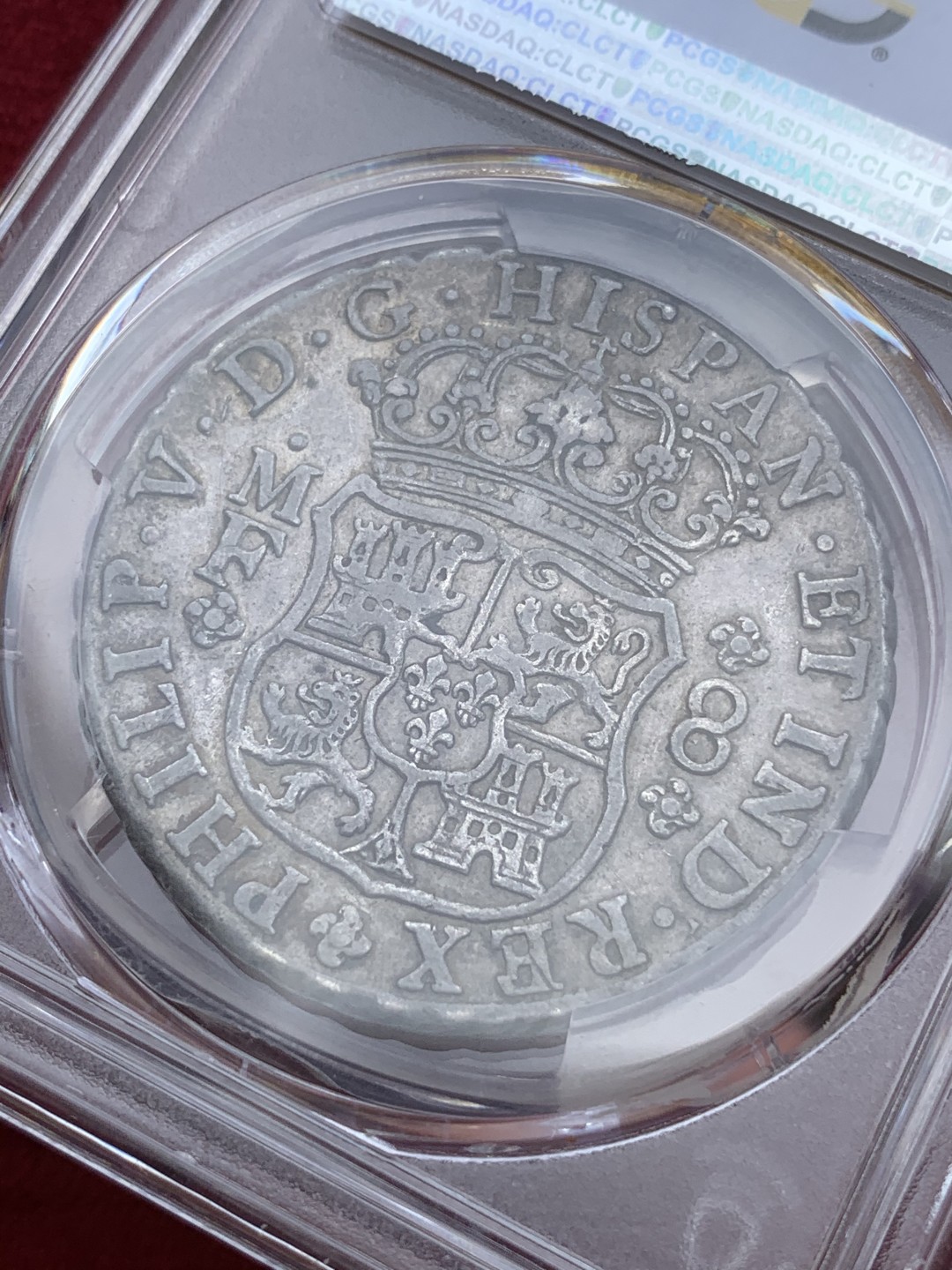 《竞宝斋》西.葡及其殖民地国家专场-第70场（全场不限金额包邮） PCGS-AU50 墨西哥地球双柱1742  8里亚尔 早期年份 双面黑油彩包浆 深打 大热门品种