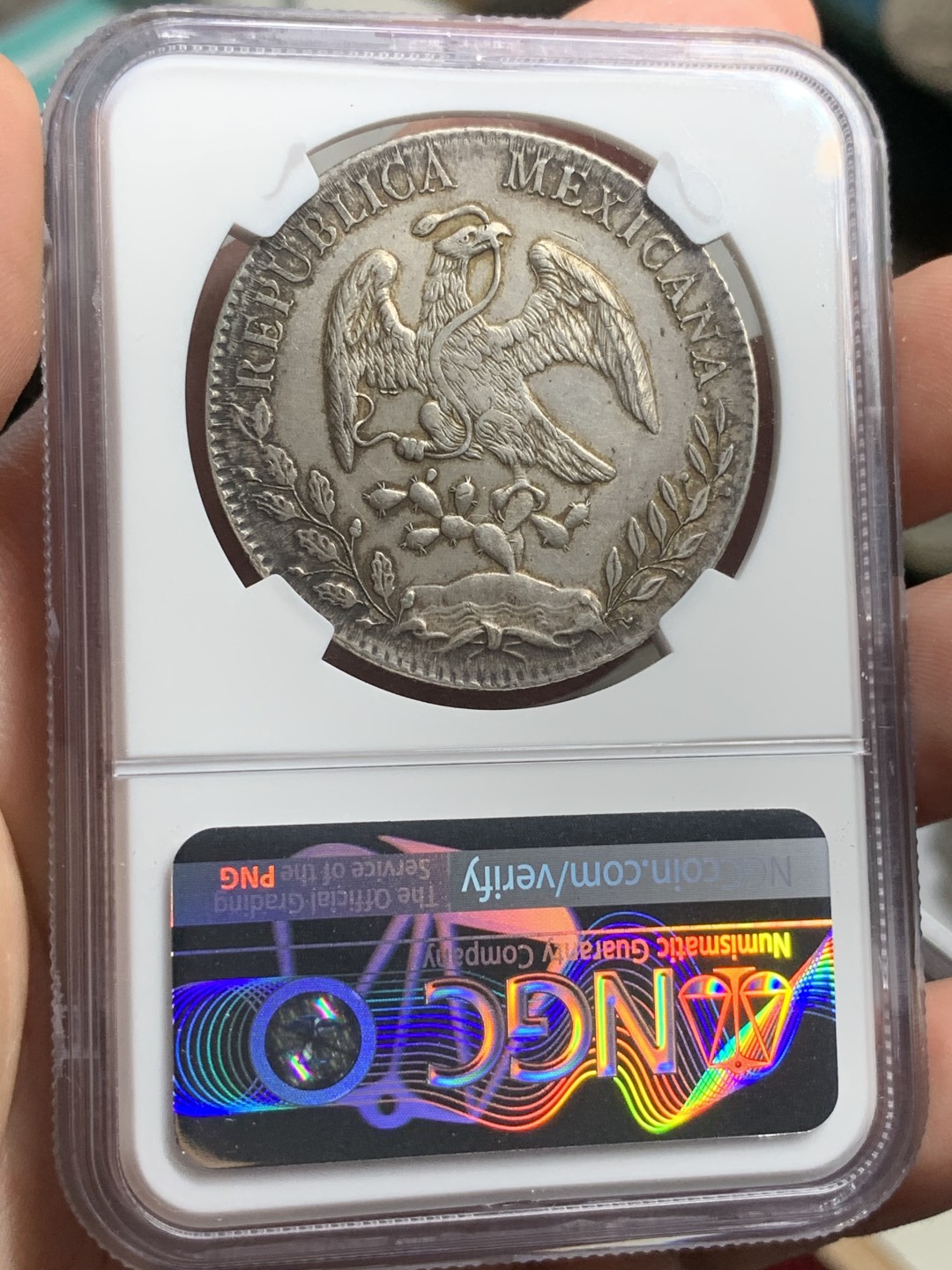 《竞宝斋》西.葡及其殖民地国家专场-第70场（全场不限金额包邮） NGC-AUD 墨西哥 1889年CA MM版 花边鹰洋 8里亚尔银币 原味黑包浆 带点彩 个人非常喜欢  