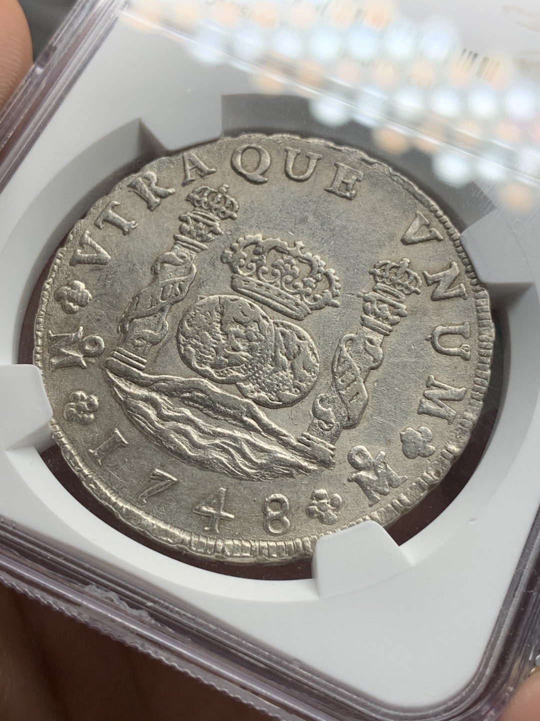 《竞宝斋》西.葡及其殖民地国家专场-第70场（全场不限金额包邮） NGC-AUD 墨西哥地球 1748年 8里亚尔大银币 早期年份 打制的非常不错