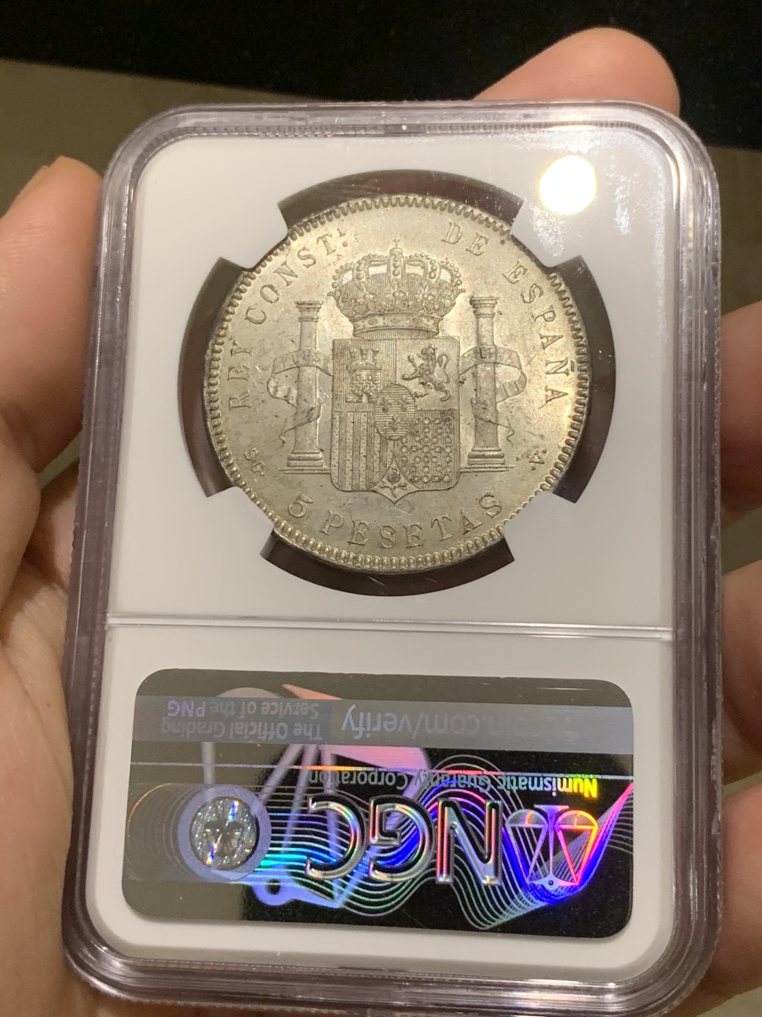 《竞宝斋》西.葡及其殖民地国家专场-第70场（全场不限金额包邮） NGC MS62 西班牙 1899年 小孩头 5比塞塔 银币 铸造纹清晰 状态极佳