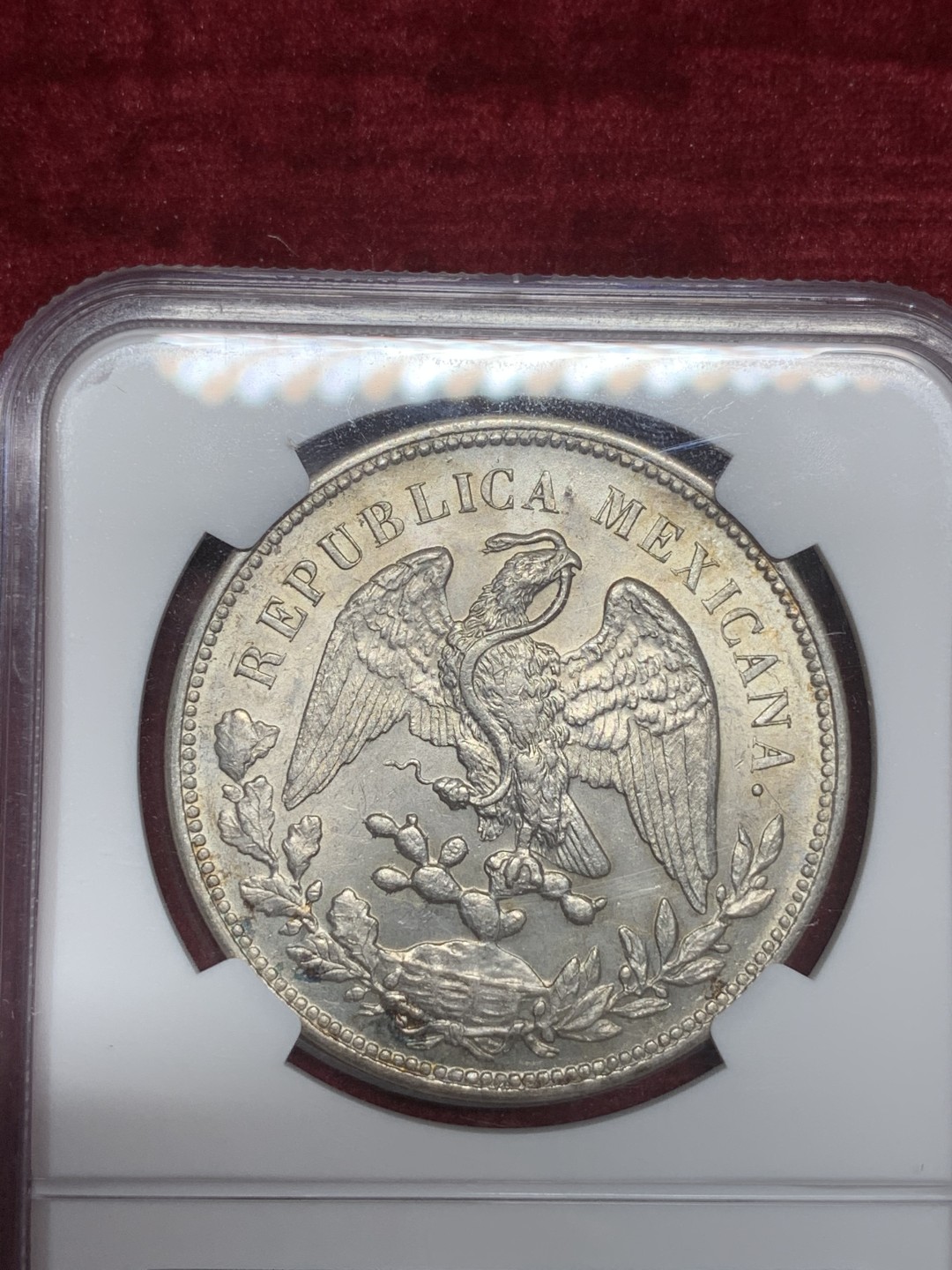 《竞宝斋》西.葡及其殖民地国家专场-第70场（全场不限金额包邮） NGC-ms61 墨西哥 1909年 直边鹰洋 1比索银币  原味五彩包浆