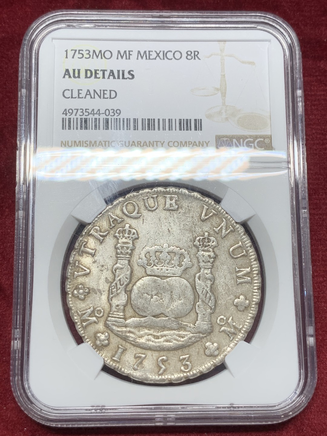 《竞宝斋》西.葡及其殖民地国家专场-第70场（全场不限金额包邮） NGC-AUD 墨西哥1753年 地球双柱大银币 中期年份 风格粗狂 值得收藏