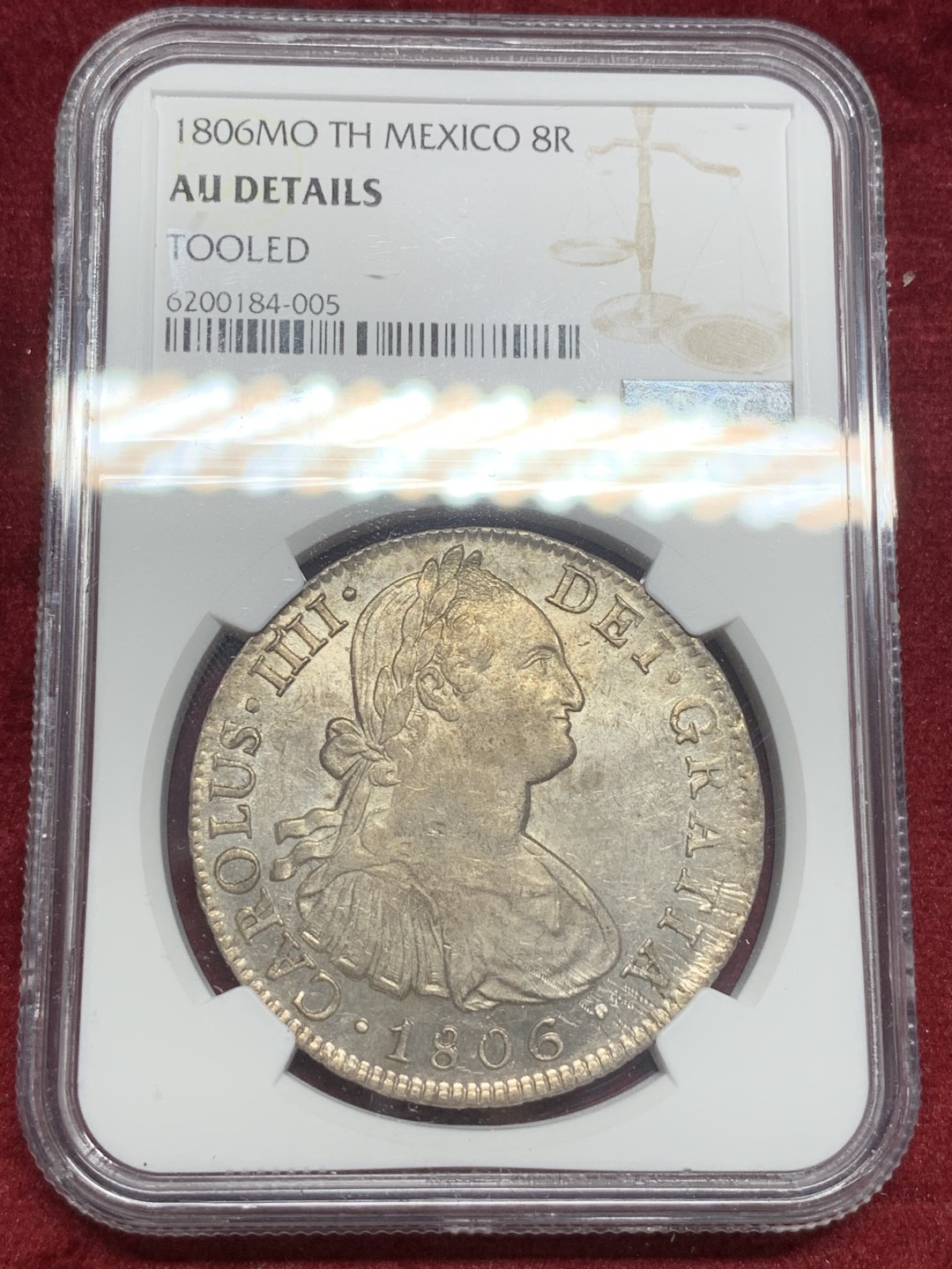 《竞宝斋》西.葡及其殖民地国家专场-第70场（全场不限金额包邮） NGC-AUD 墨西哥双柱 卡四1806年 8里亚尔大银币 打制不错 性价比优秀
