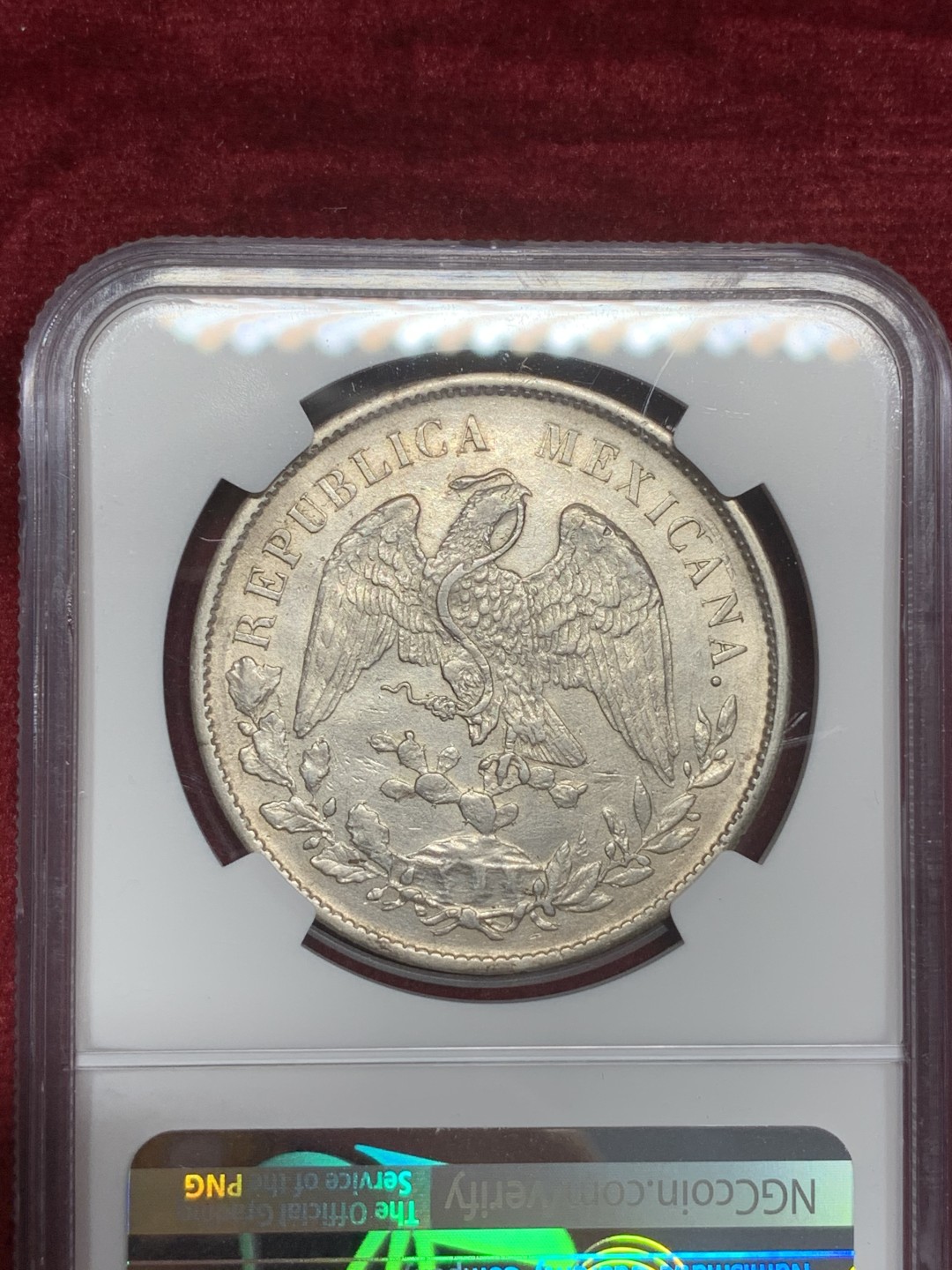 《竞宝斋》西.葡及其殖民地国家专场-第70场（全场不限金额包邮） NGC AUD 墨西哥 1898年CN AM版 直边 鹰洋银币淡彩包浆 细节优秀