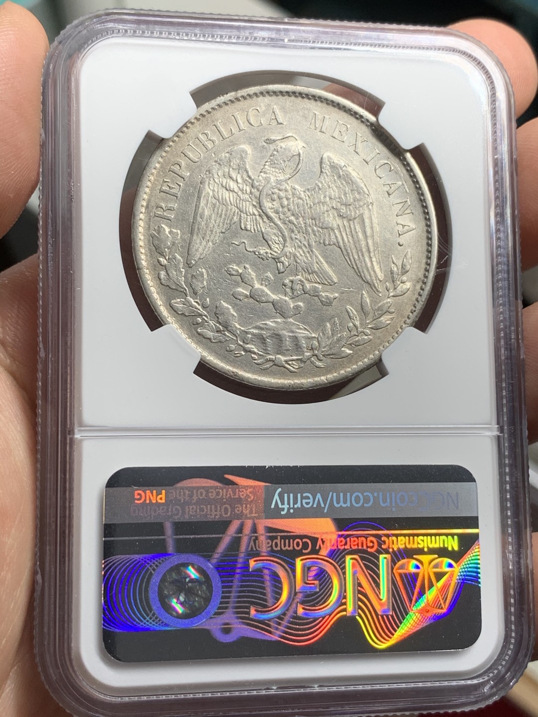 《竞宝斋》西.葡及其殖民地国家专场-第70场（全场不限金额包邮） NGC AUD 墨西哥 1898年CN AM版 直边 鹰洋银币淡彩包浆 细节优秀