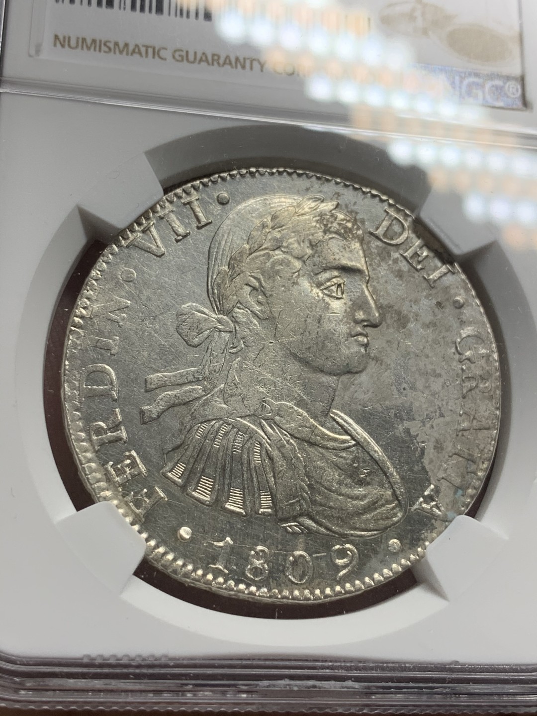 《竞宝斋》西.葡及其殖民地国家专场-第70场（全场不限金额包邮） NGC-AUD  墨西哥双柱 费七 1809年 双柱大银币 原光深打 性价比高